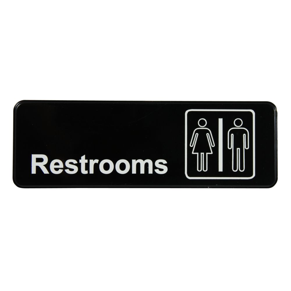 Traex White Imprint On Black Restroom, Sign, 3 X 9 Inch