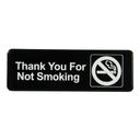 Traex White Imprint On Black Thank You For Not Smoking - Sign, 3 x 9 inch.
