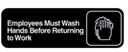 Traex White Imprint On Black Employees Must Wash Hands Before Returning to Work - Sign, 3 x 9 inch.