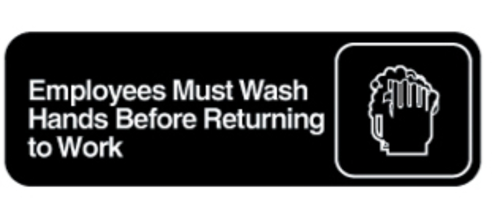 Traex White Imprint On Black Employees Must Wash Hands Before Returning to Work - Sign, 3 x 9 inch.