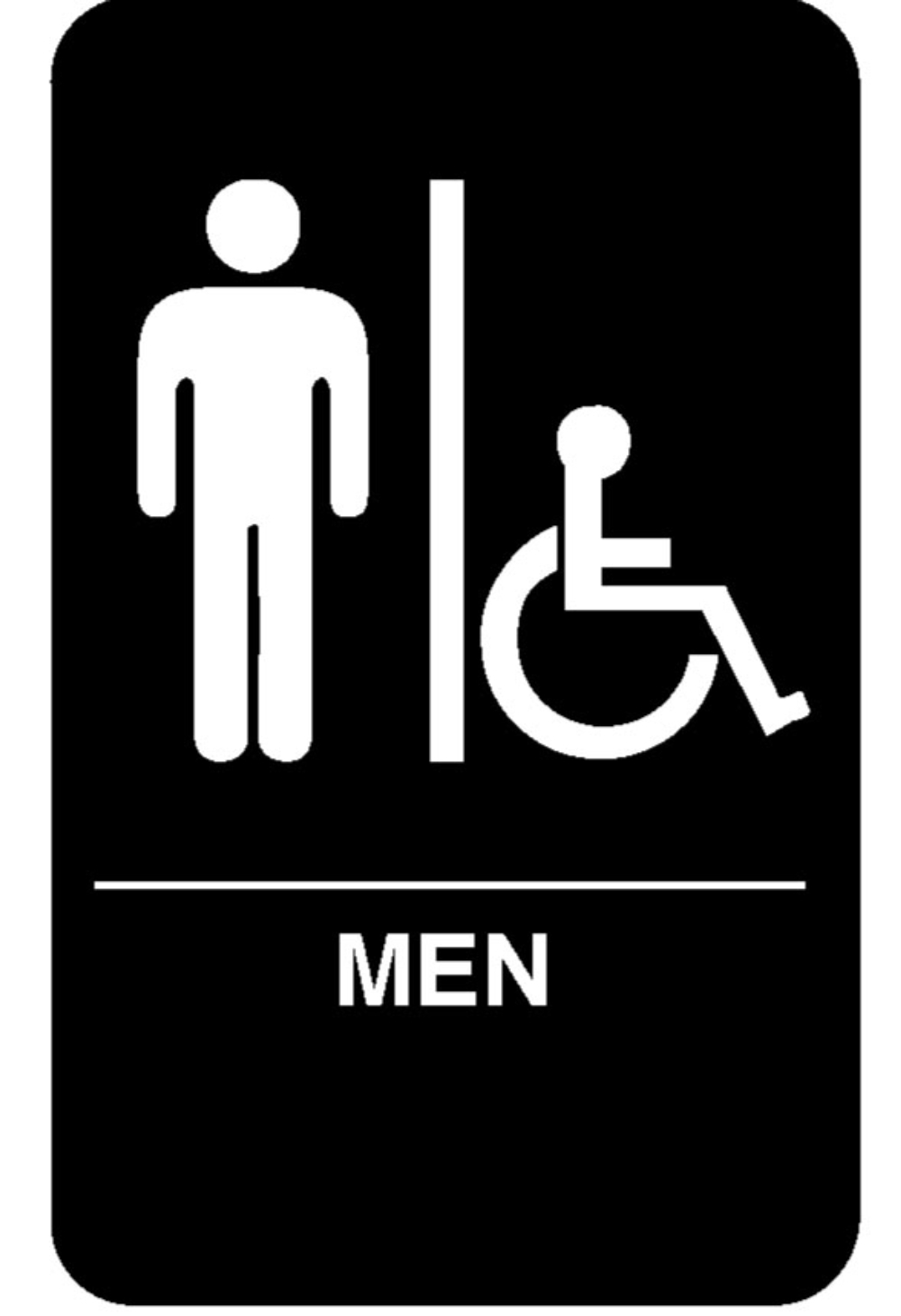 Traex White imprint on Black Braille Symbol Sign - Men Accessible, 6 x 9 inch.