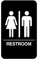 Traex White imprint on Black Braille Symbol Sign - Restroom, 6 x 9 inch.