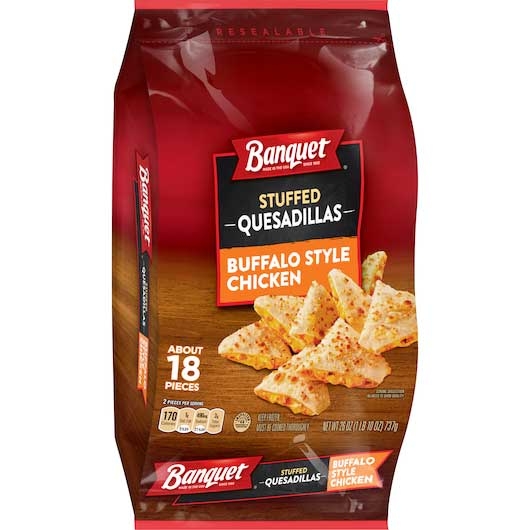 Banquet Buffalo Style Chicken Stuffed Quesadilla, 26 Ounce -- 6 per case.