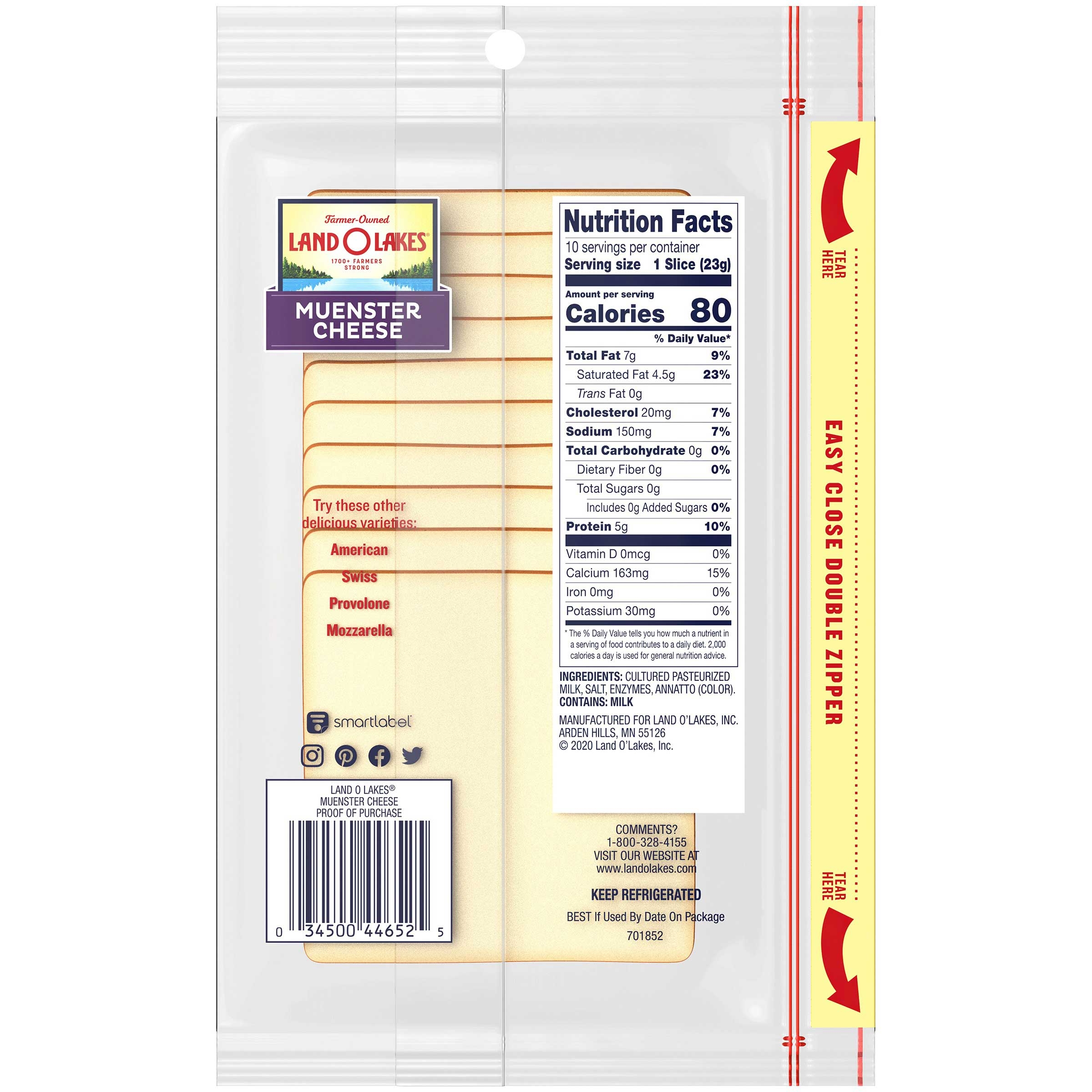 Land O Lakes Muenster Cheese, 8 Ounce -- 12 per case.