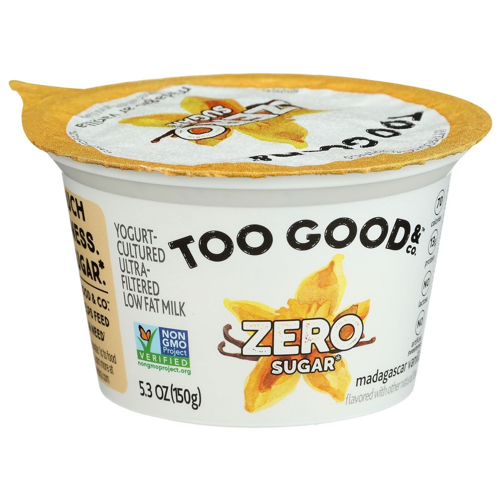 Too Good Madagascar Vanilla Zero Sugar Low Fat Milk Yogurt, 5.3 Fluid Ounce -- 10 per case