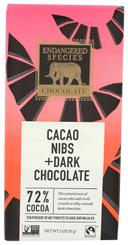Endangered Species Chocolate Dark Chocolate with Cocoa Nibs Bar, 3 Ounce -- 12 per case.