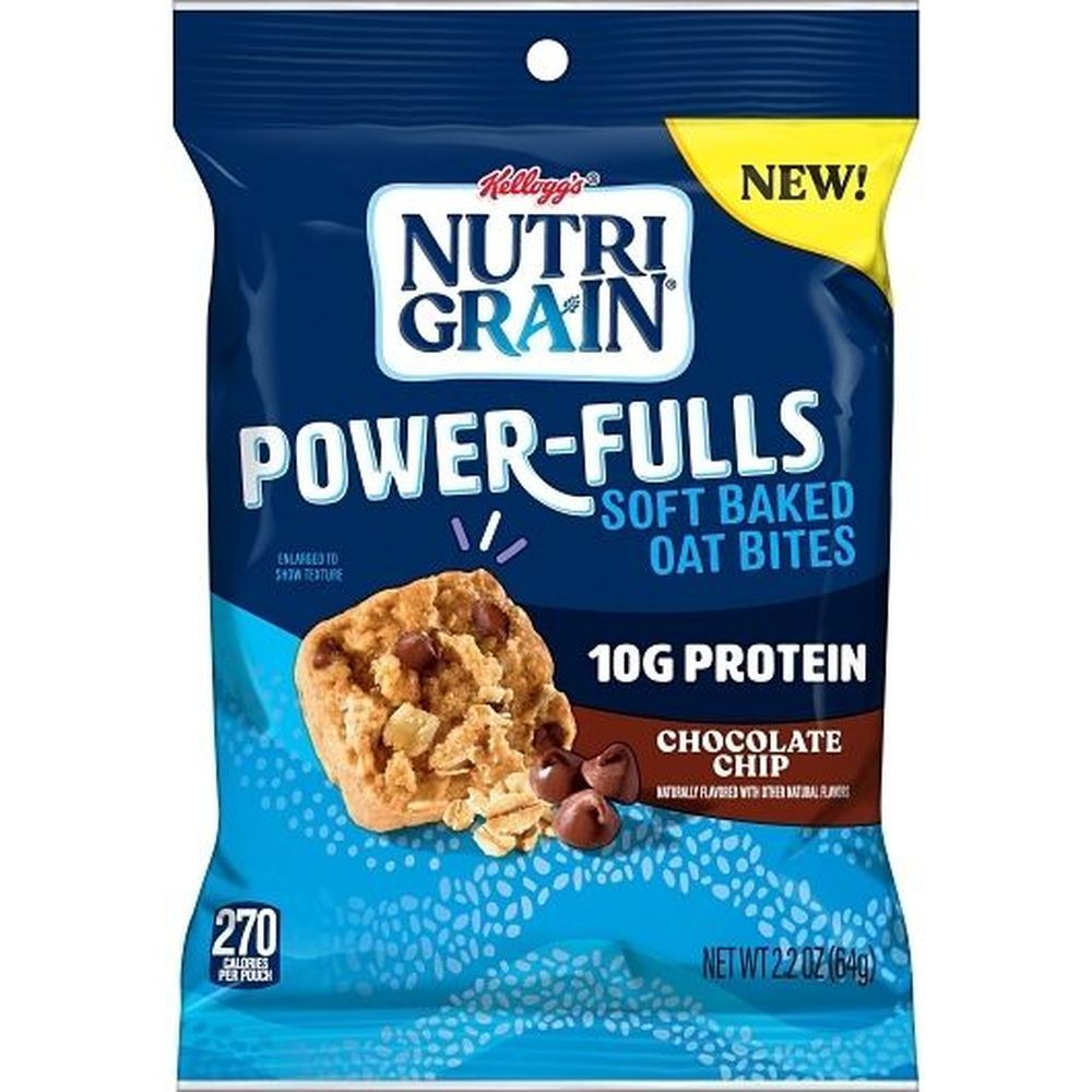 Kellogg's Nutri-grain Powerfulls Chocolate Chip Soft Baked Oat Bites, 2.2 Ounce -- 48 Per Case