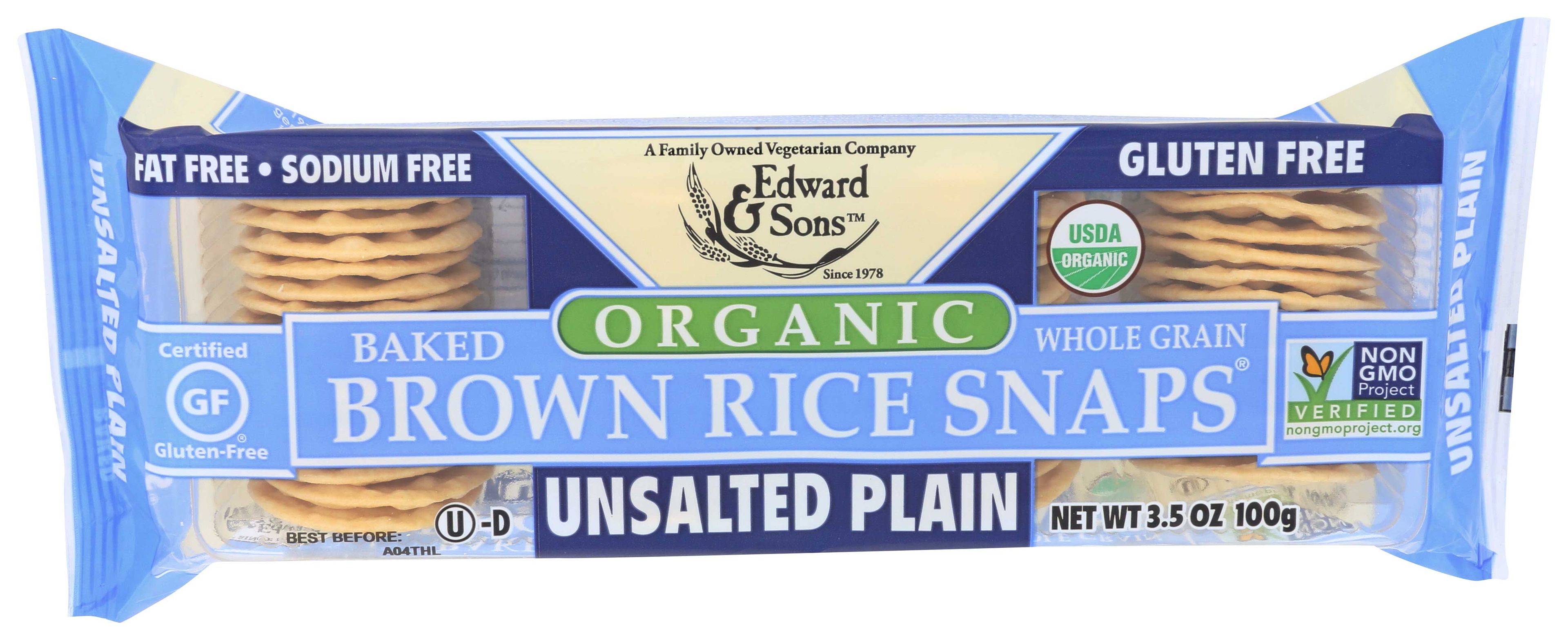 Edward & Sons Organic Brown Rice Unsalted Snap Cracker, 3.5 Ounce -- 12 Per Case