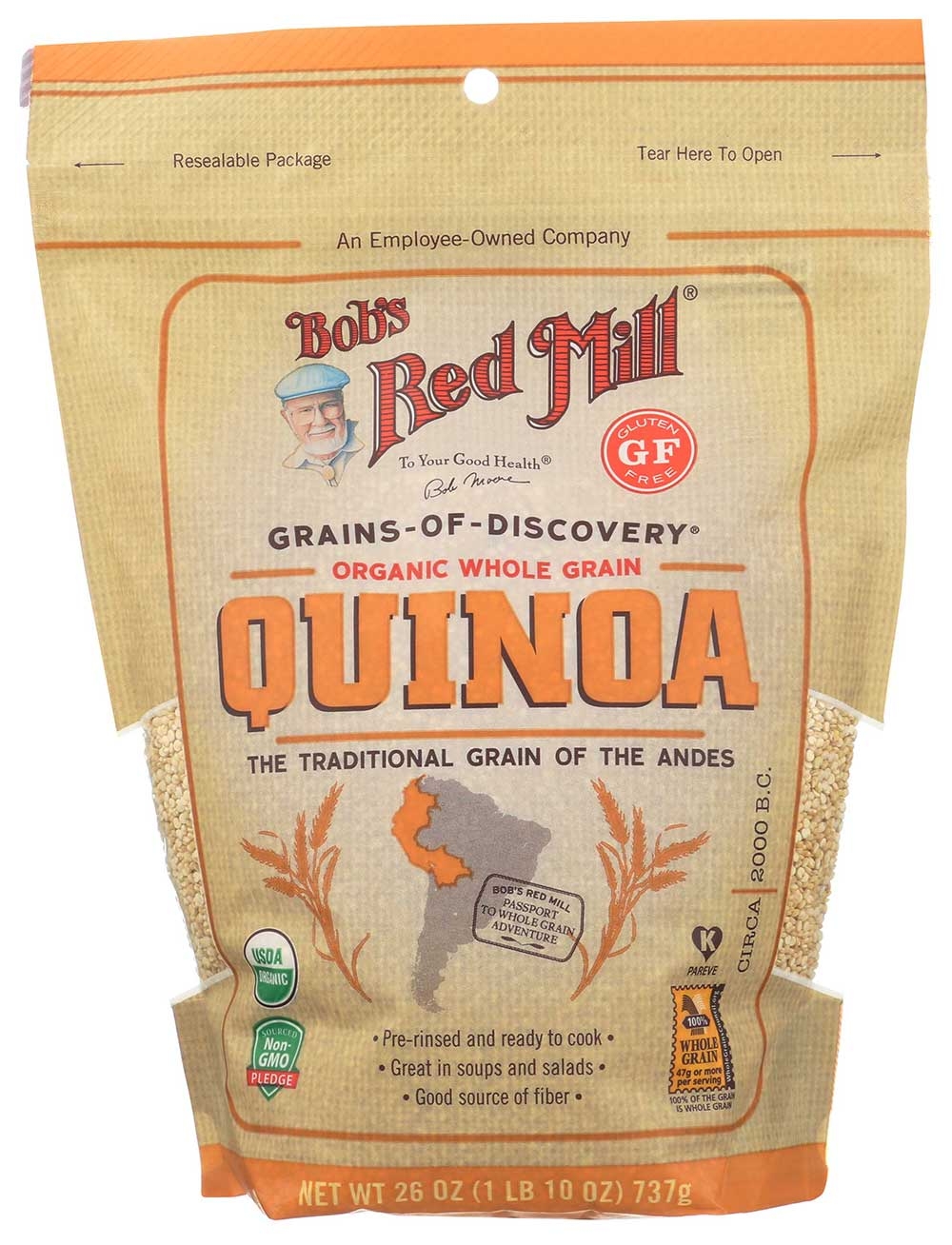 Bobs Red Mill Organic Whole Grain Quinoa, 26 Ounce -- 4 per case