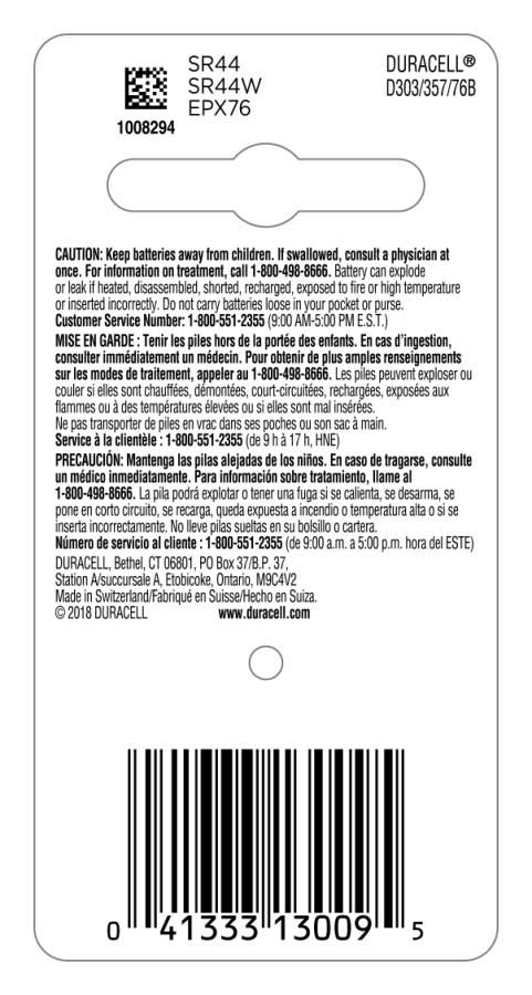 Duracell Type 303/357 Watch/Calculator Battery -- 36 per case