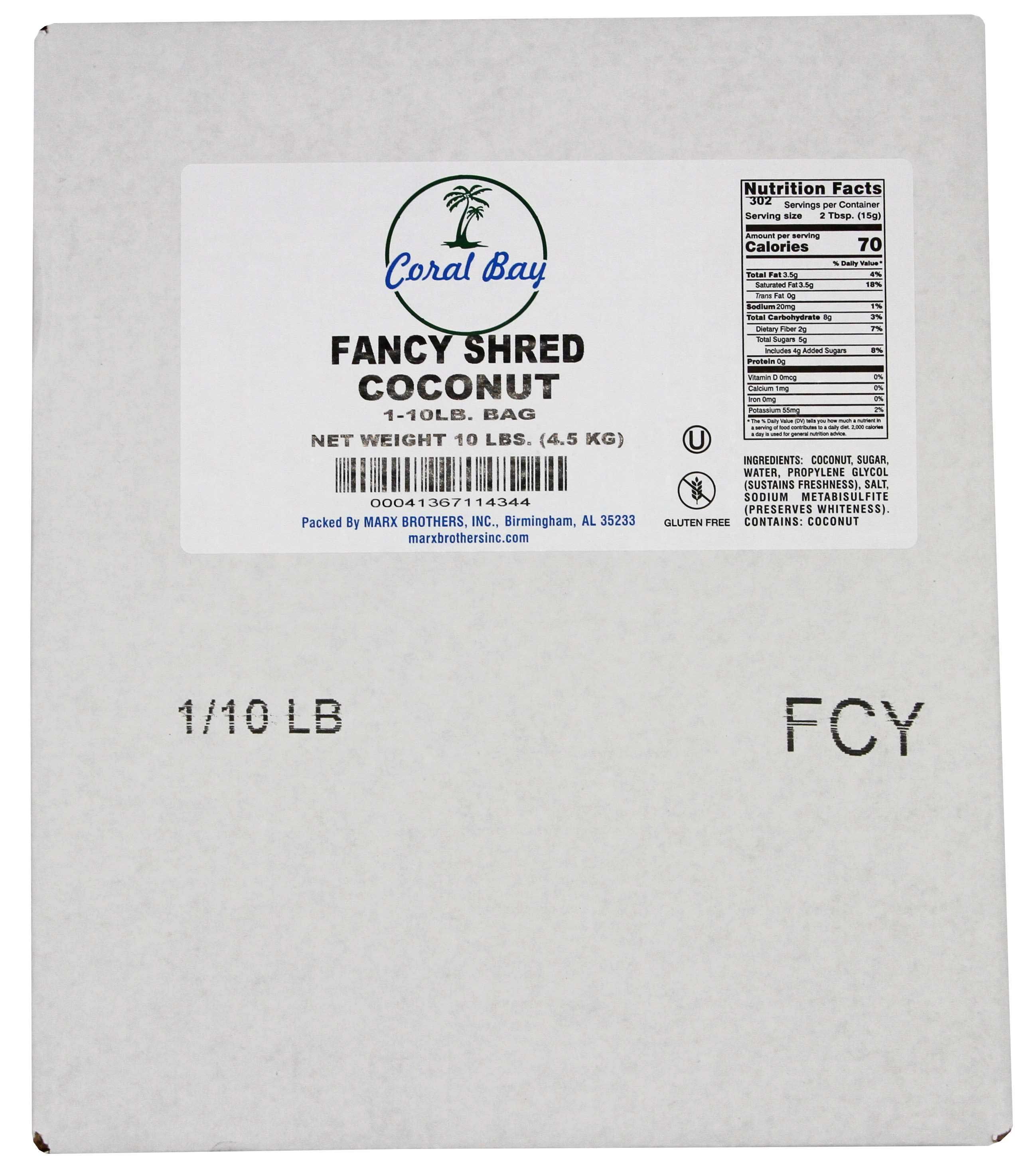 Coral Bay Sweeted Fancy Shred Coconut, 10 Pound