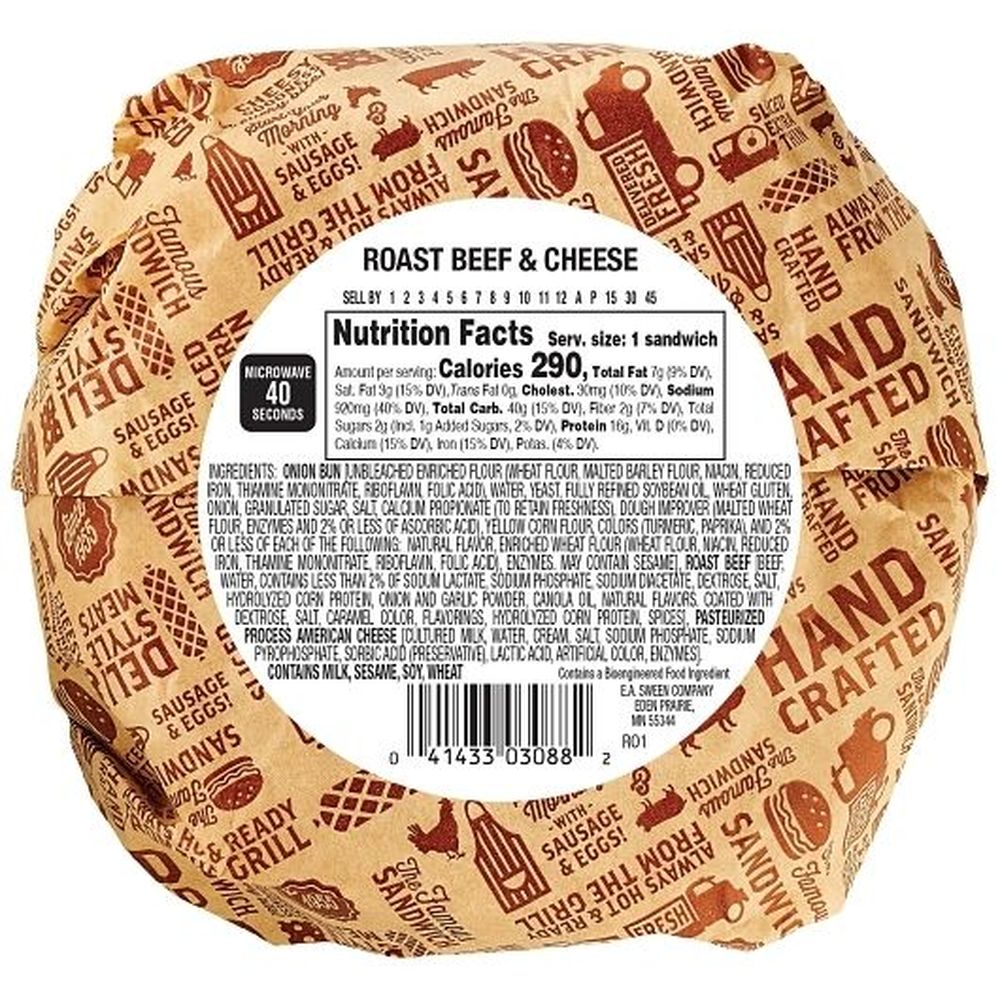 Deli Express Roast Beef and Cheese Sandwich, 4.3 Ounce - 10 per case
