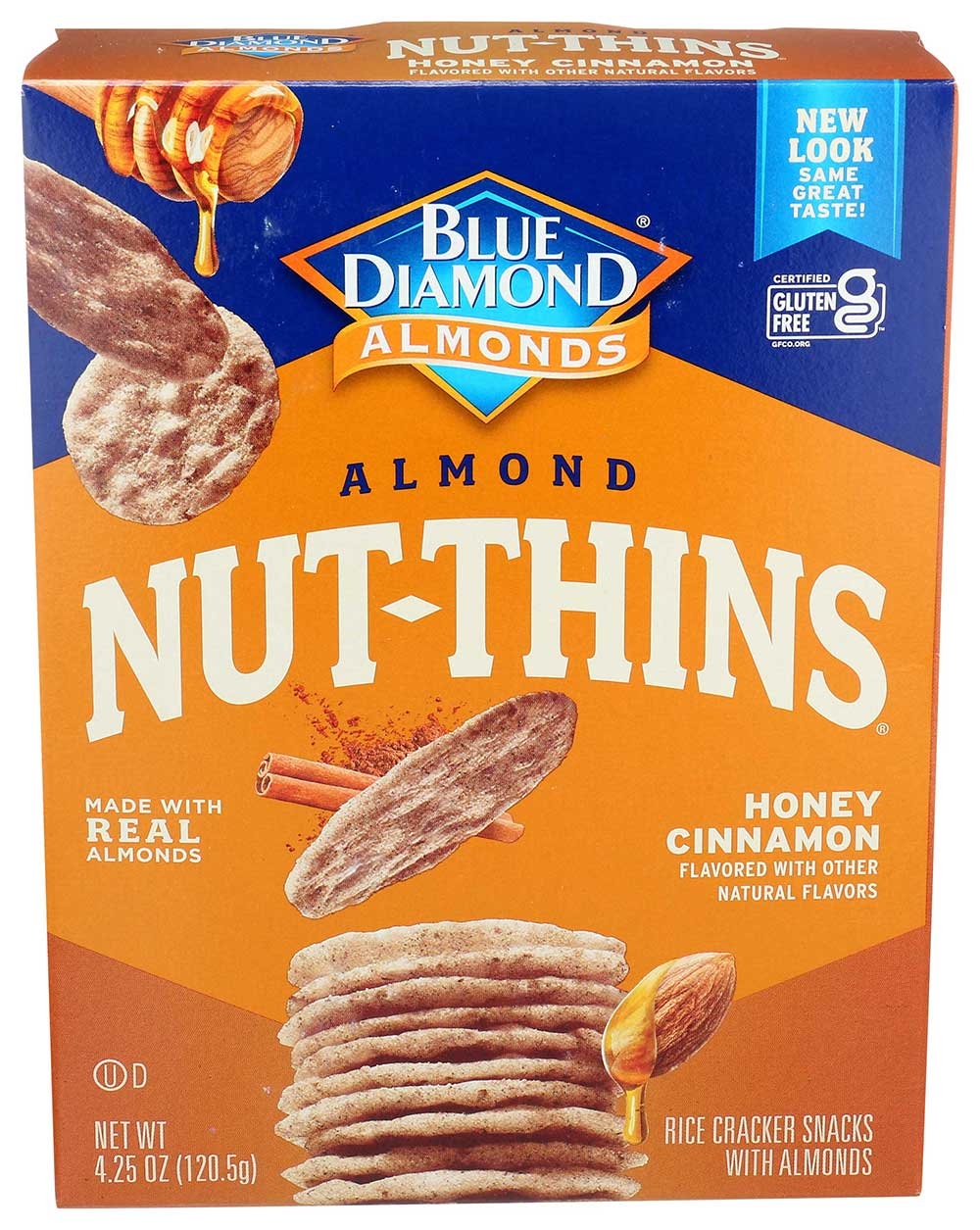 Blue Diamond Nut Thins Almonds Honey Cinnamon Cracker Snacks, 4.25 Ounce -- 12 per case.
