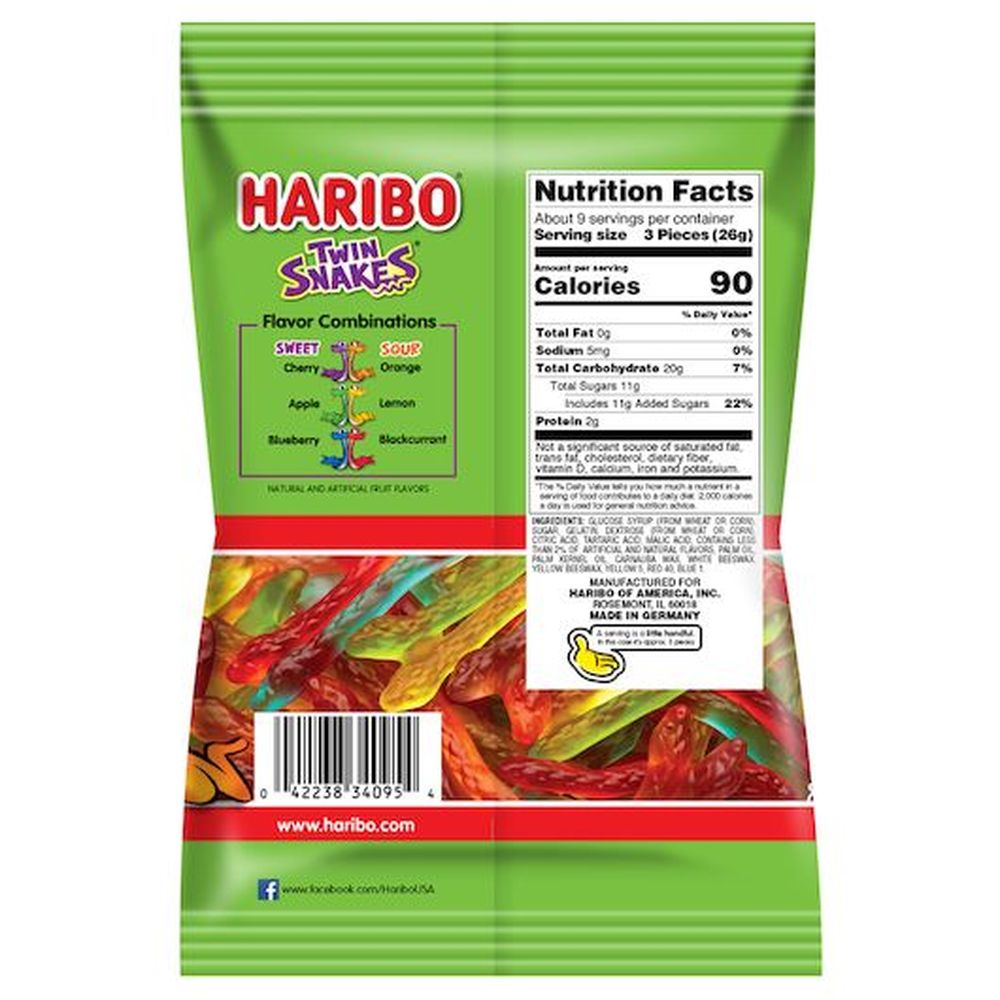 Haribo Twin Snakes Gummy Candy, 8 Ounce - 10 per case