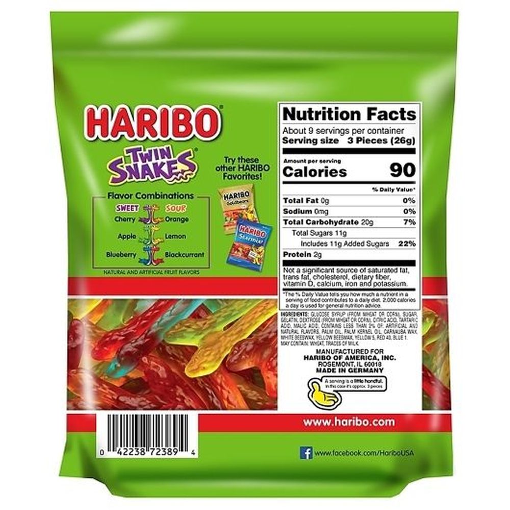 Haribo Twin Snakes Gummy Candy, 8.3 Ounce -- 8 per case