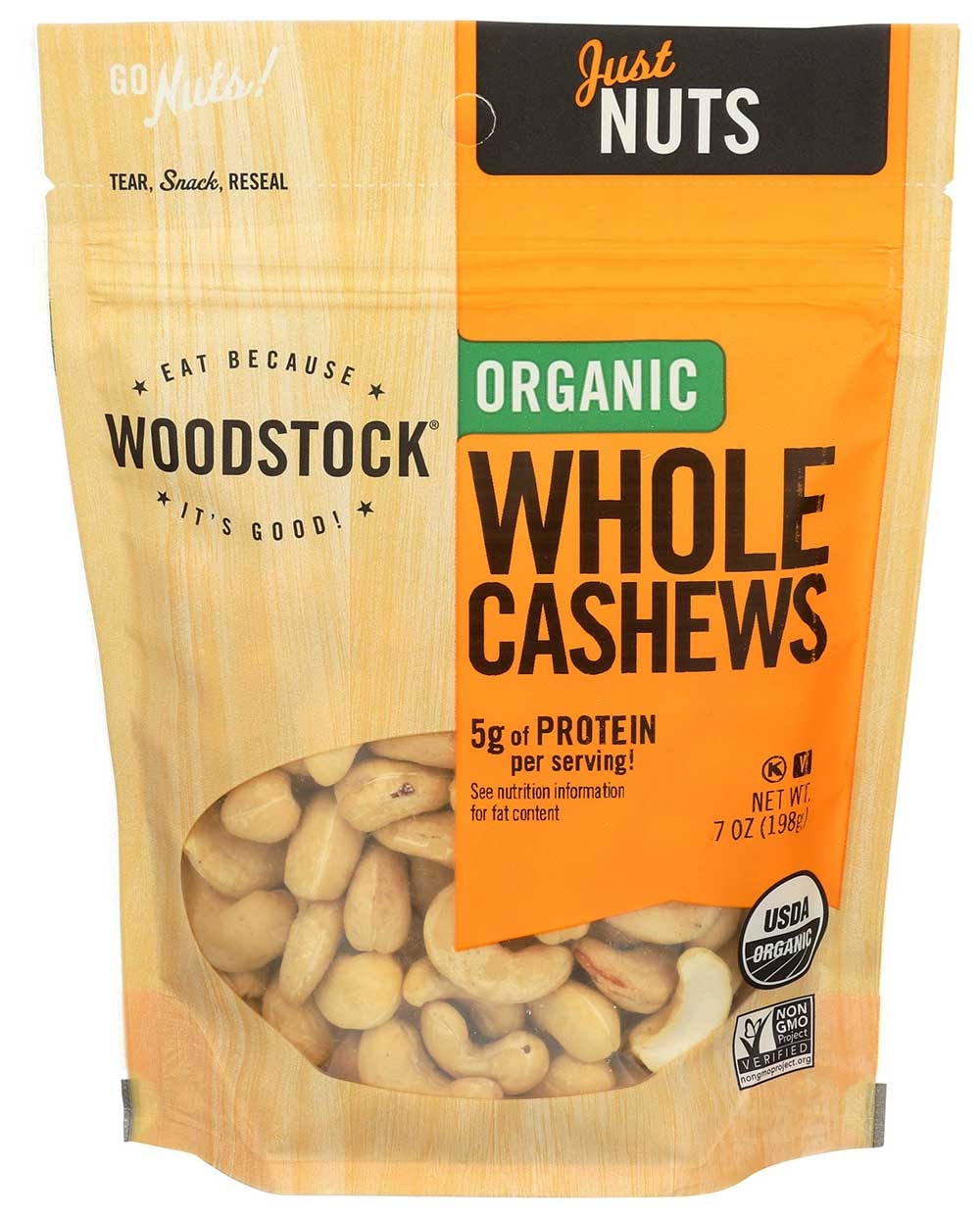 Woodstock Farms Organic Large Whole Raw Cashew, 7 Ounce -- 8 per case.