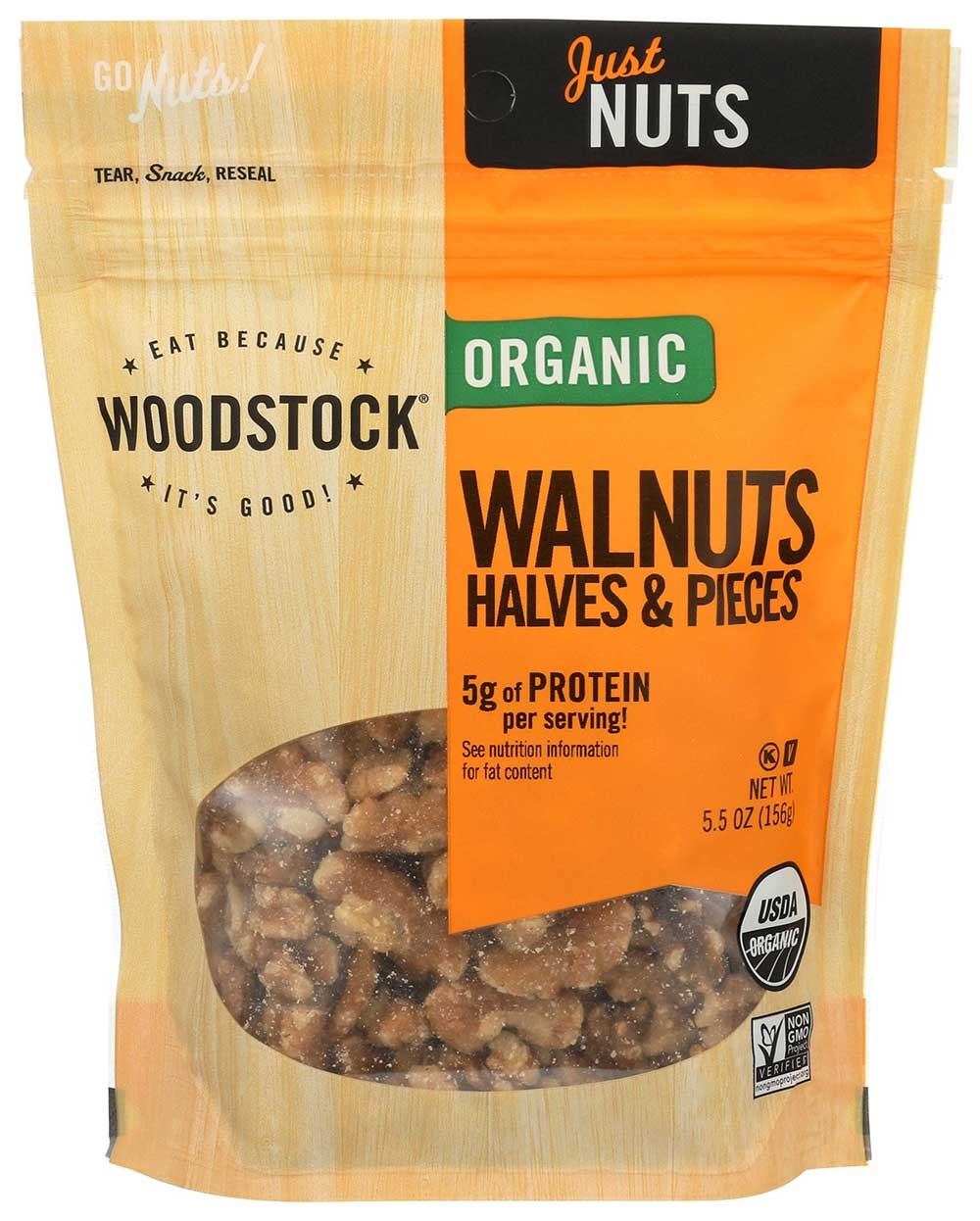 Woodstock Farms Organic Walnuts Halves and Pieces, 5.5 Ounce -- 8 per case.
