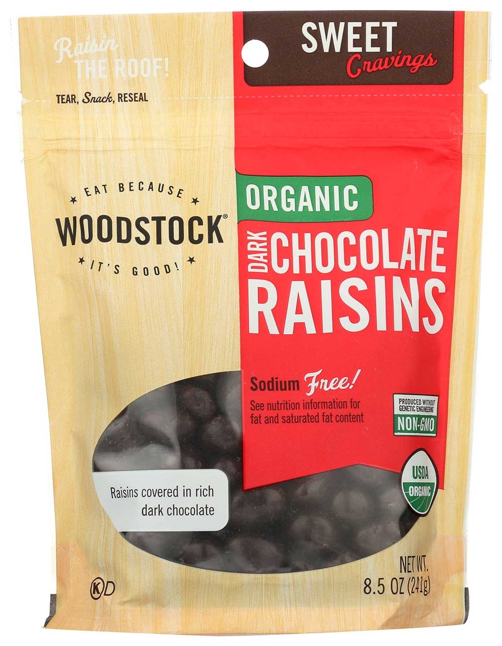 Woodstock Farms Organic Dark Chocolate Raisin, 8.5 Ounce -- 8 per case.