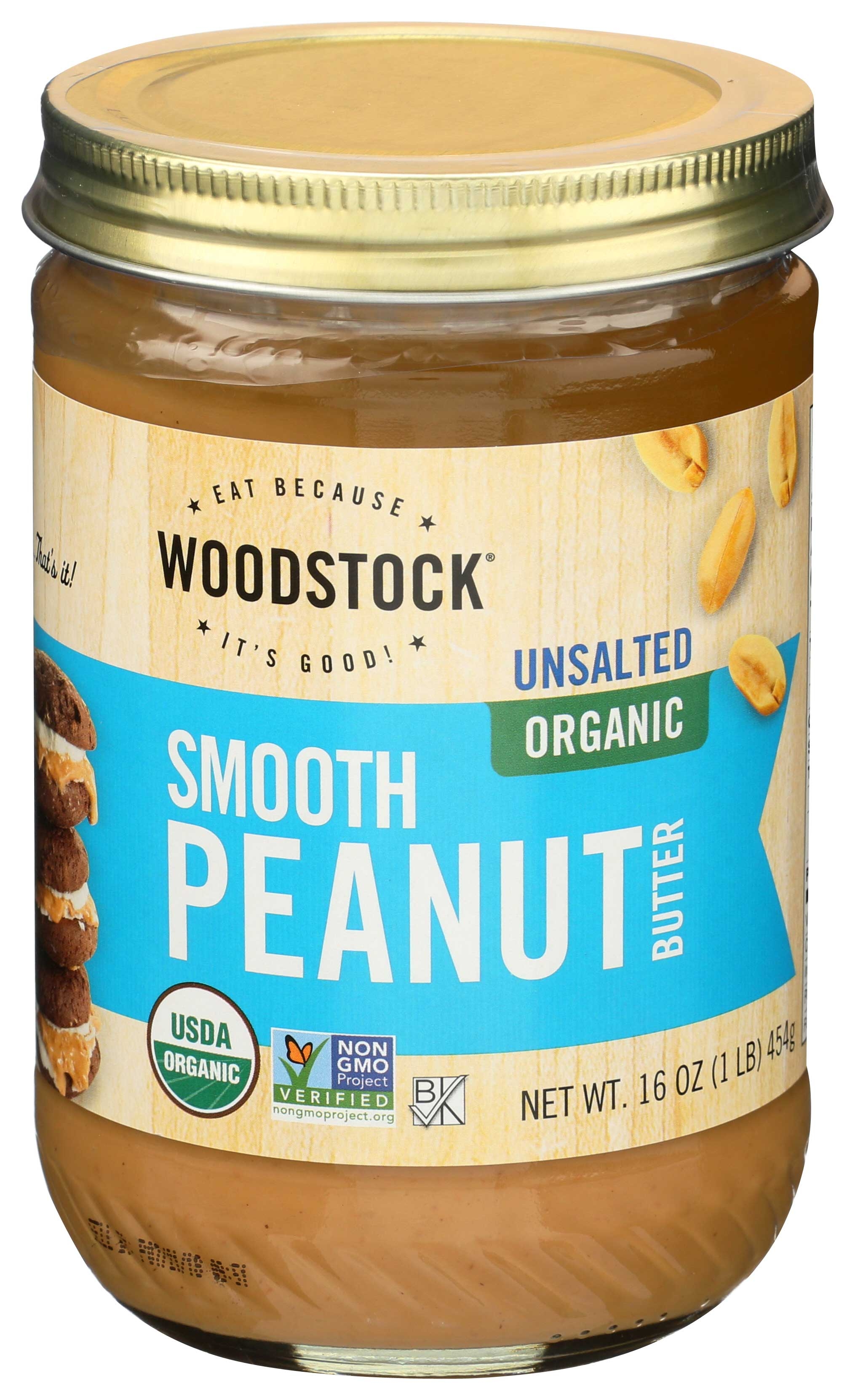Woodstock Farms Organic Smooth Peanut Butter - No Salt, 16 Ounce -- 12 per case.
