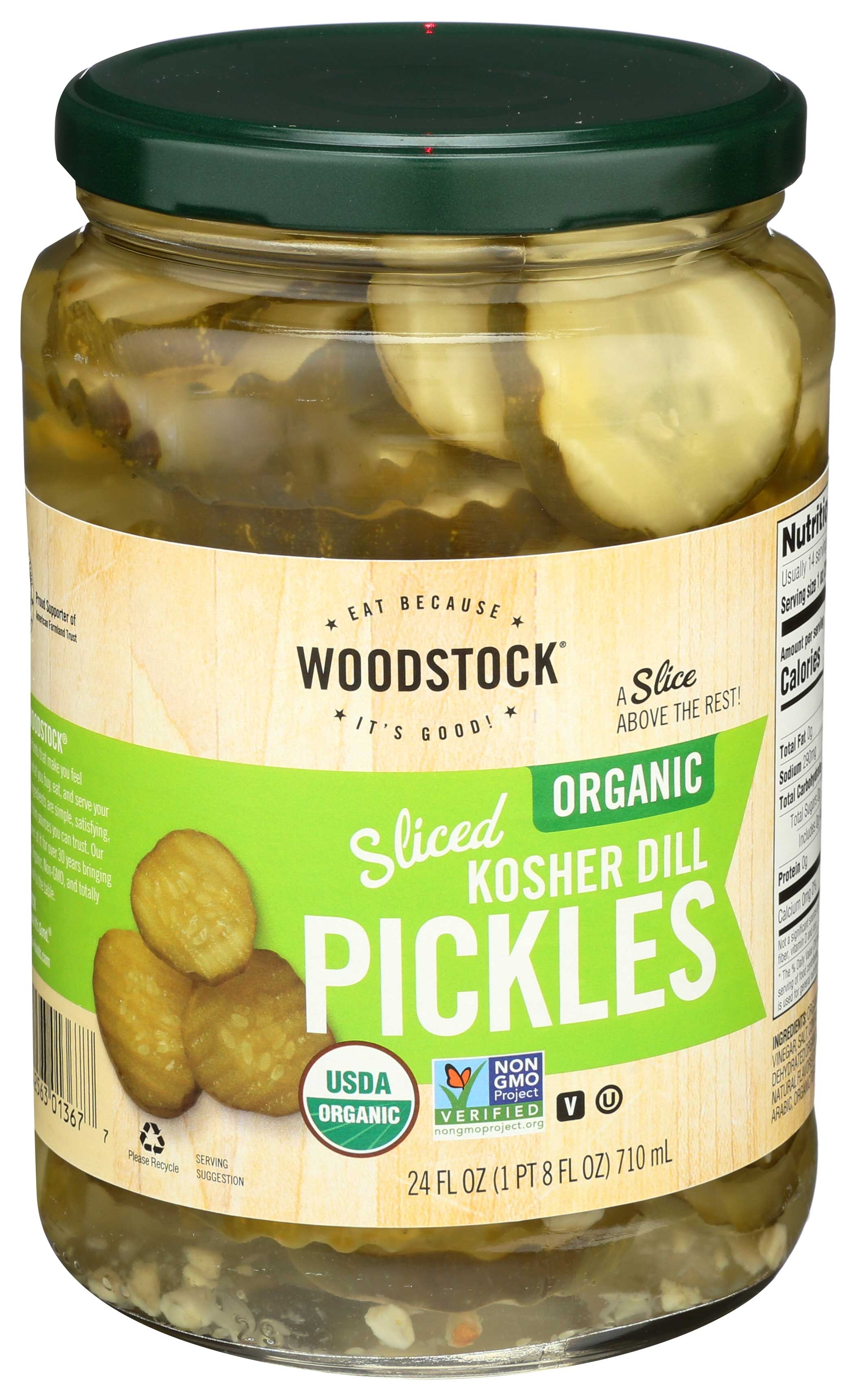 Woodstock Farms Organic Sliced Dill Pickle, 24 Ounce -- 6 per case.