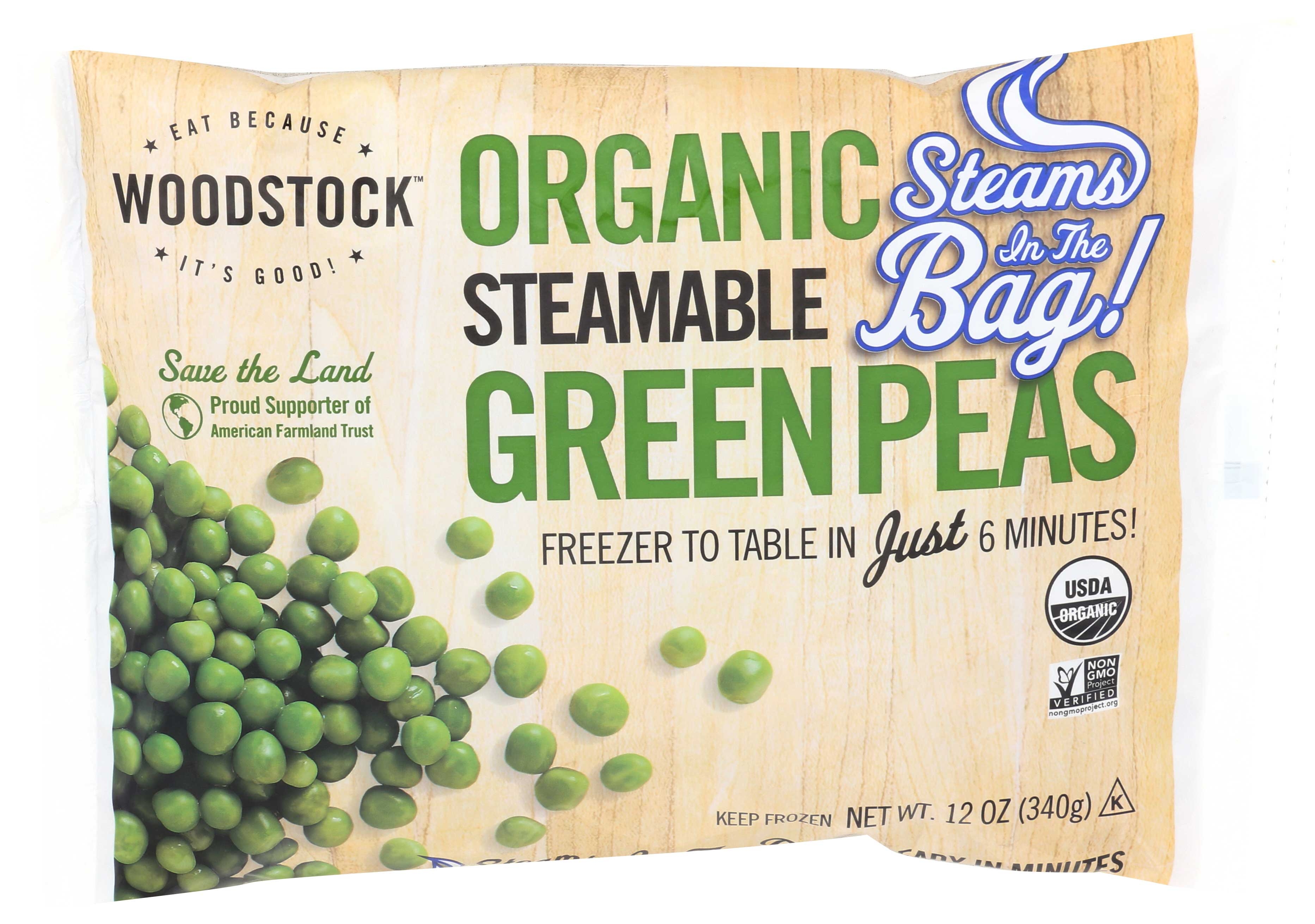 Woodstock Farms Organic Steamable Green Peas, 12 Ounce -- 12 per case.
