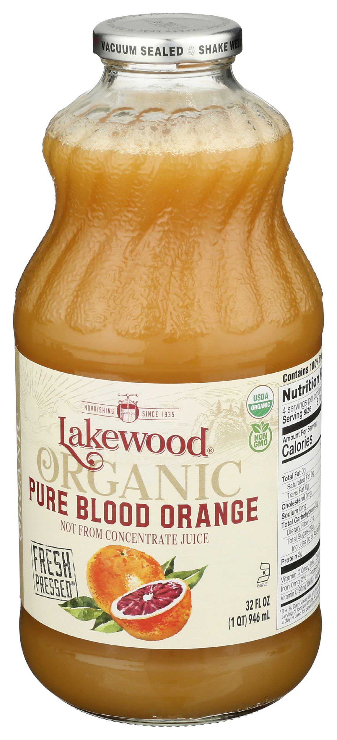 Lakewood Organic Pure Blood Orange Juice, 32 Fluid Ounce -- 6 Per Case