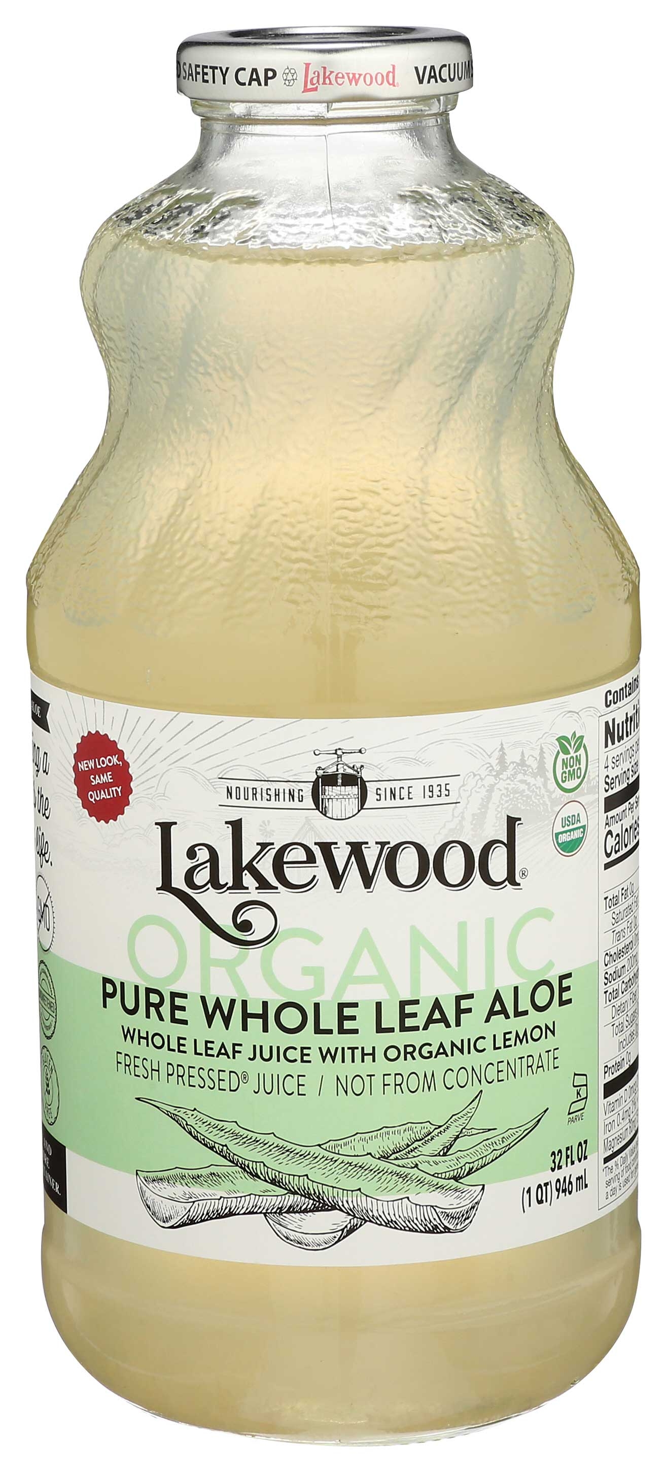 Lakewood Organic Whole Leaf Aloe Juice, 32 Ounce
