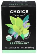 Choice Organic Teas Peppermint Herbal Tea - 16 bags per pack -- 6 packs per case.