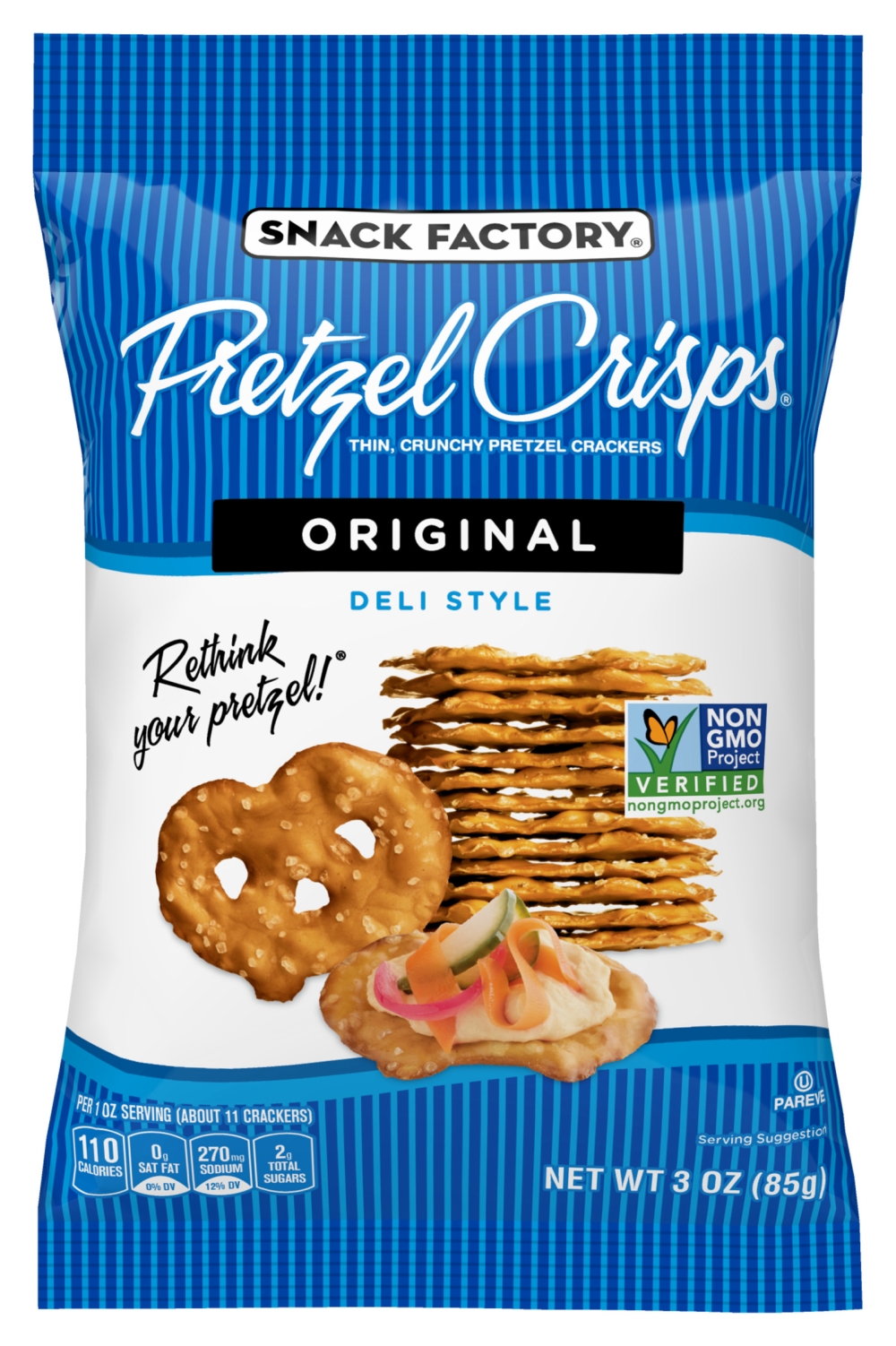Pretzel Crisps Original Chips, 3 Ounce -- 8 per case.