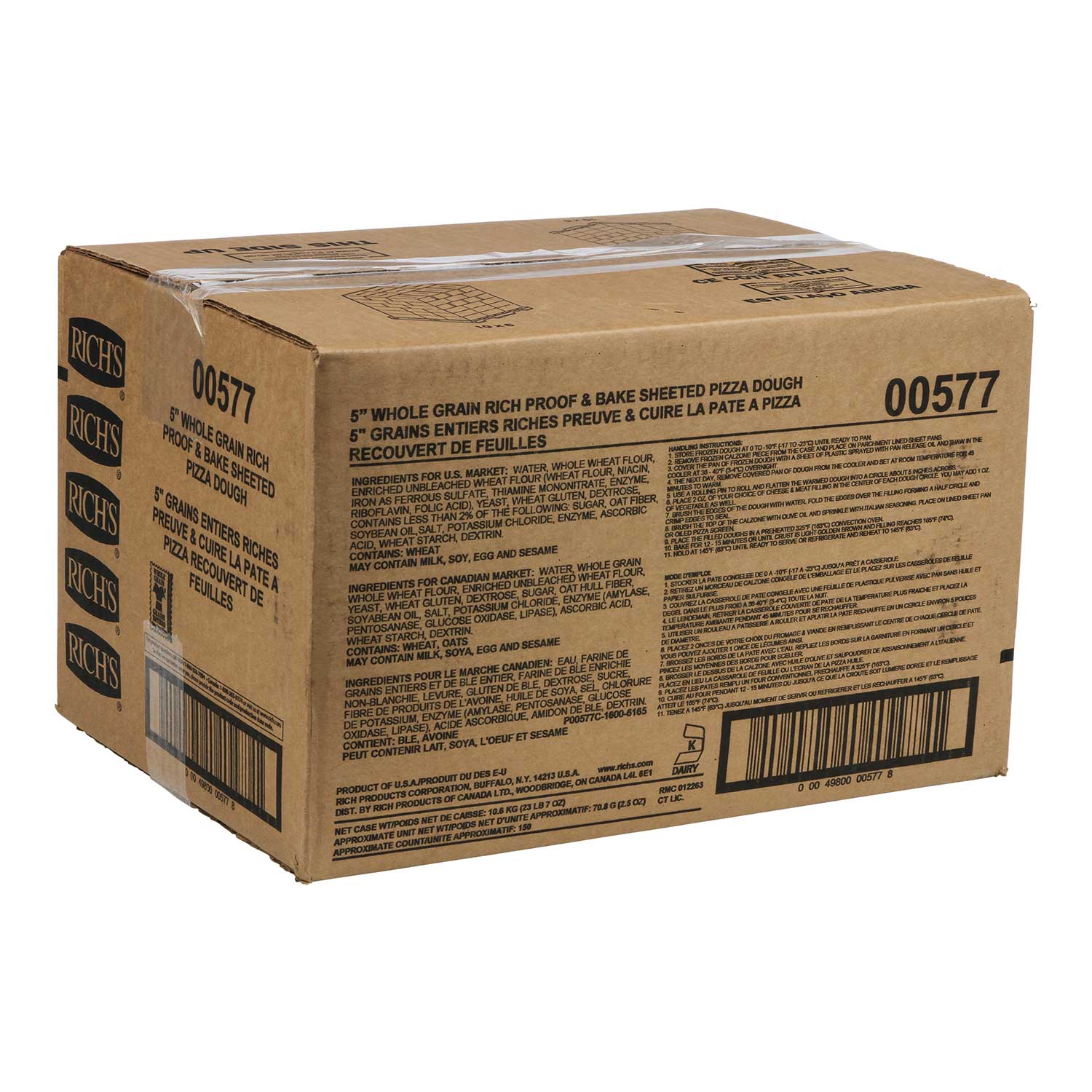 Richs Whole Grain Sheeted Pizza Dough, 2.5 Ounce -- 150 per case.