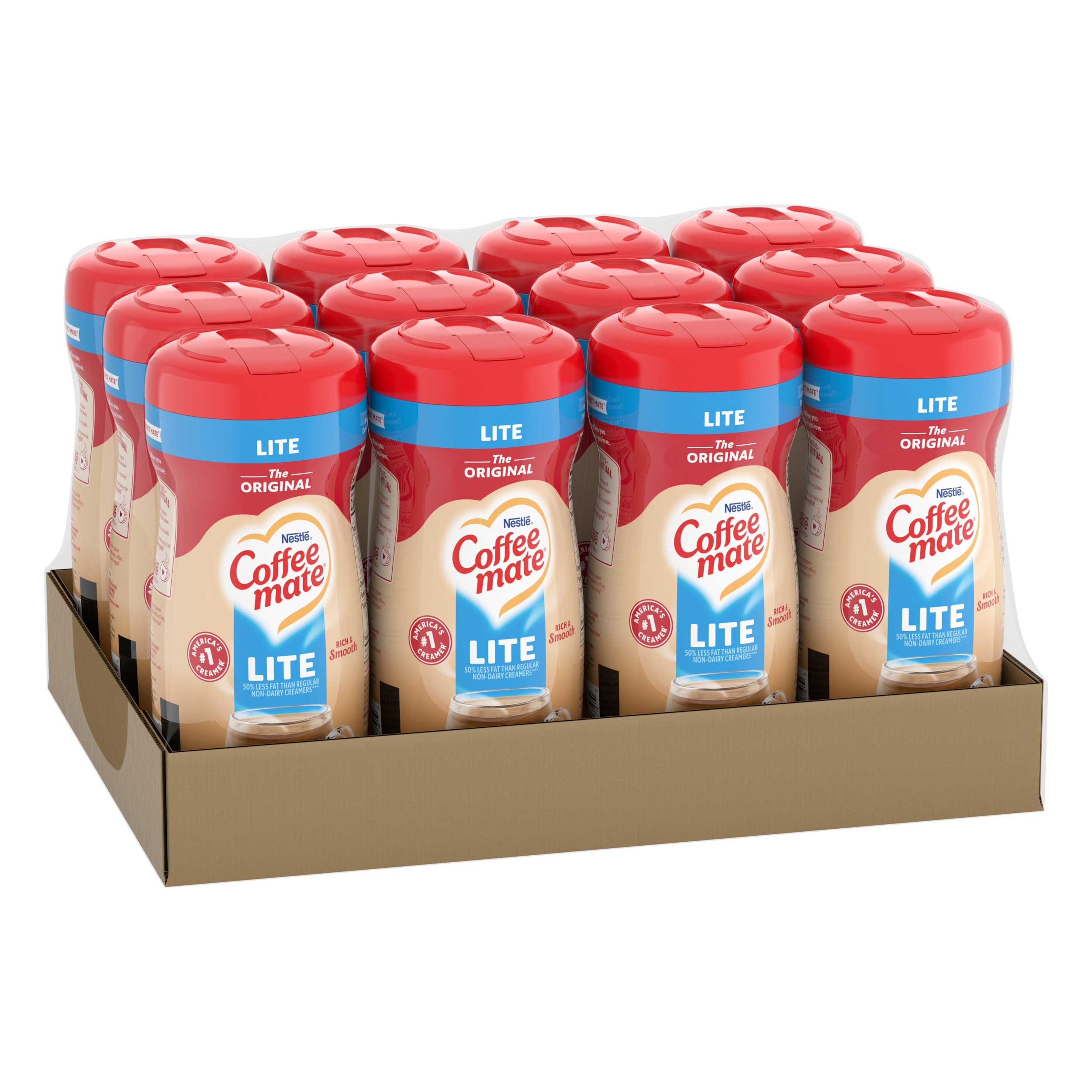 Coffee-Mate Lite Powder Creamer - 11 oz. canister, 12 cansiters per case