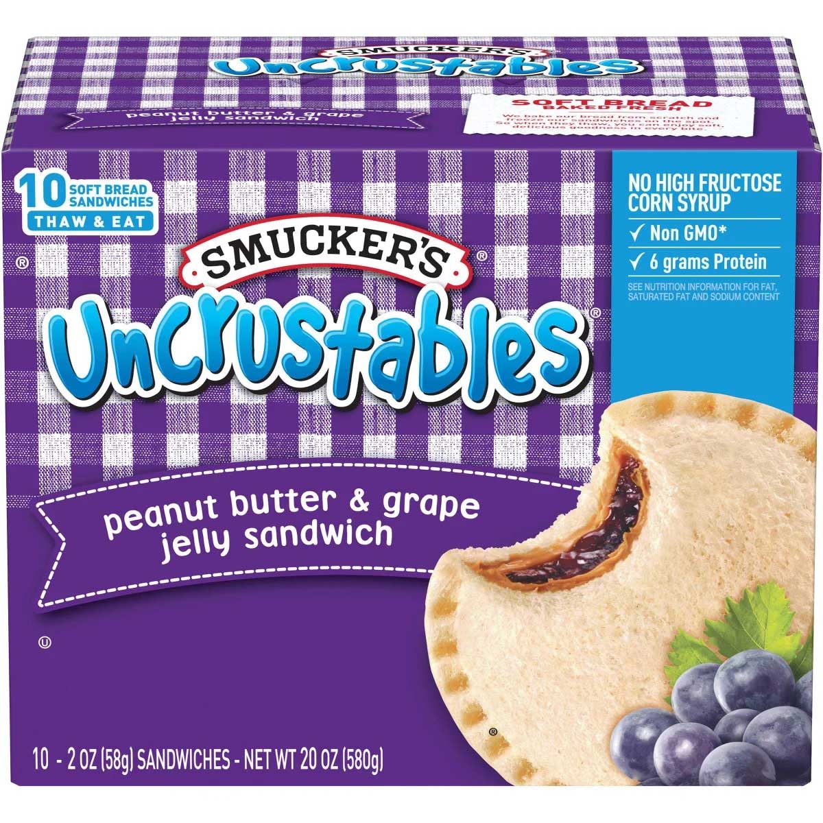 Smuckers Uncrustables Peanut Butter and Grape Jelly Sandwich, 2 Ounce -- 60 per case.
