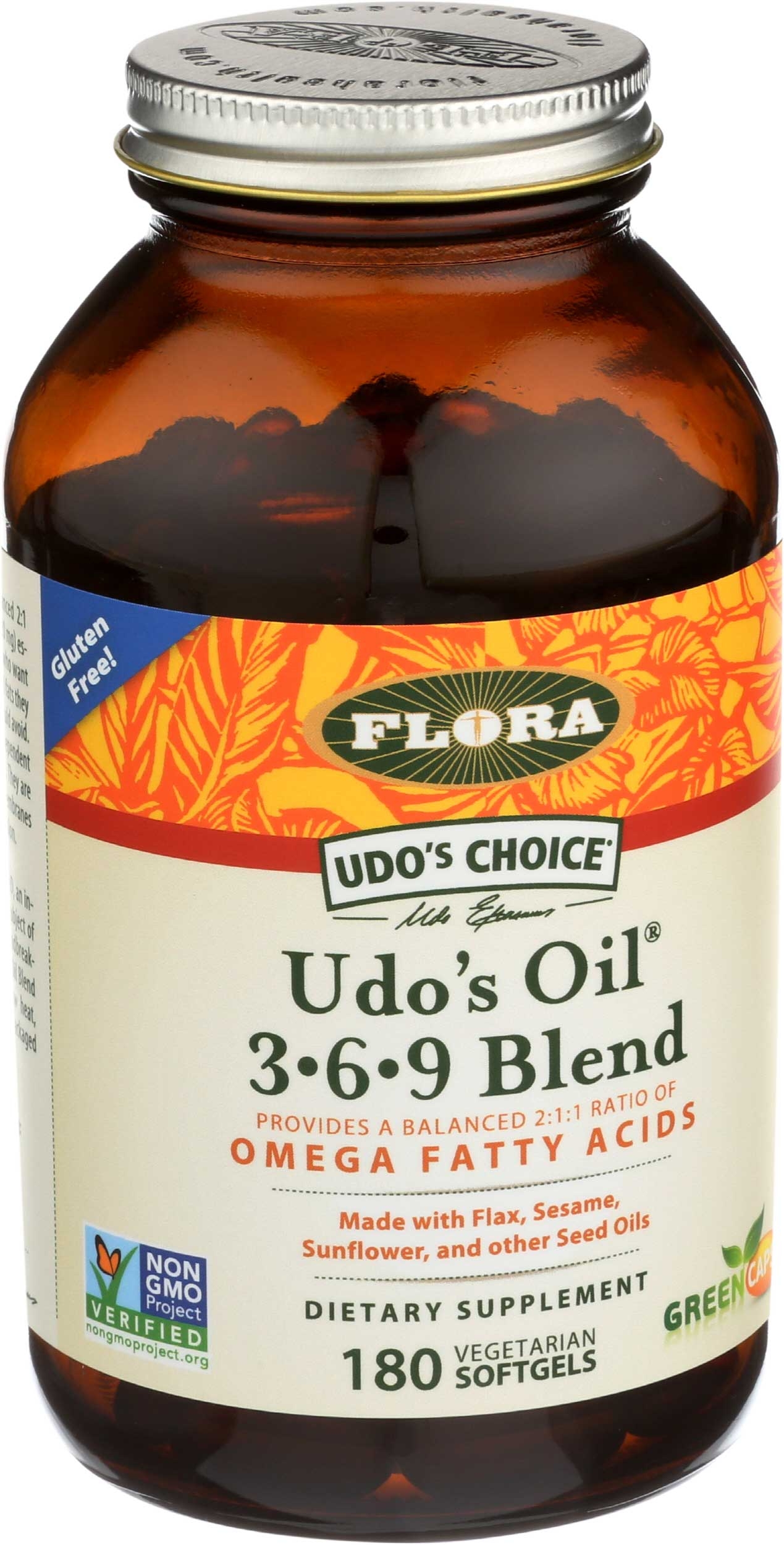 Flora Udos Oil Omega Fatty Acid 369 Blend Vegetarian Softgel, 180 count
