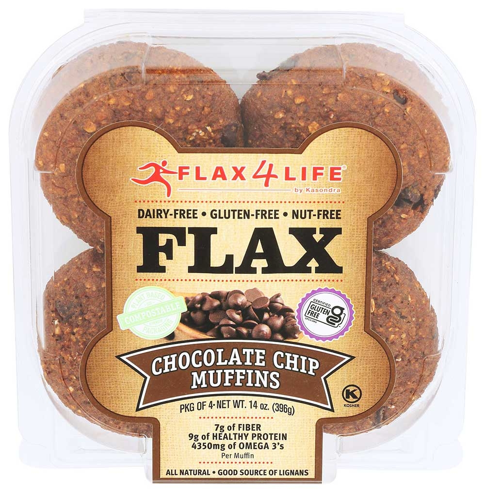 Flax4Life Chocolate Chip Muffin, 14 Ounce - 4 per pack -- 6 packs per case.
