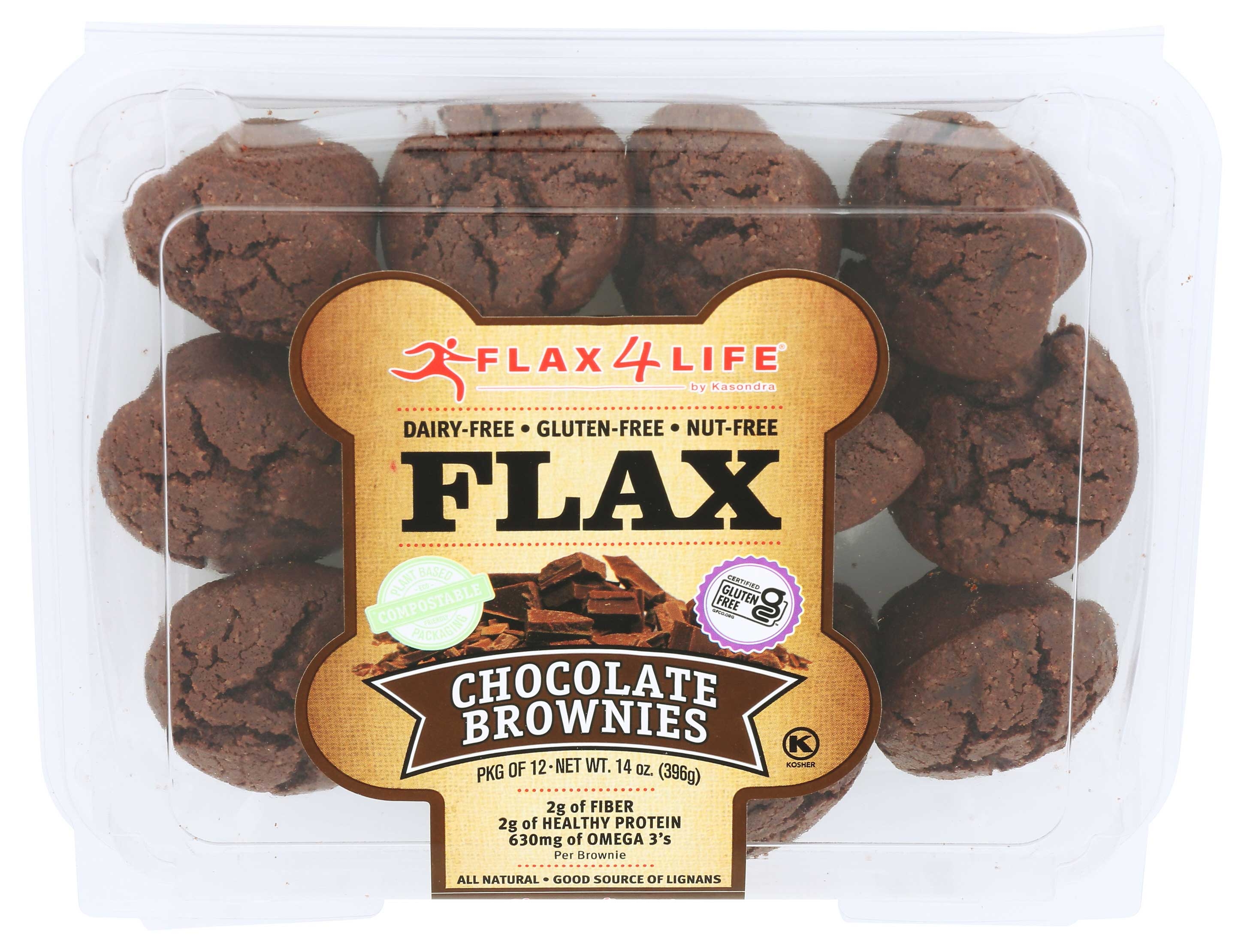 Flax4Life Chocolate Brownie Mini Muffin, 14 Ounce - 12 per pack -- 6 packs per case.