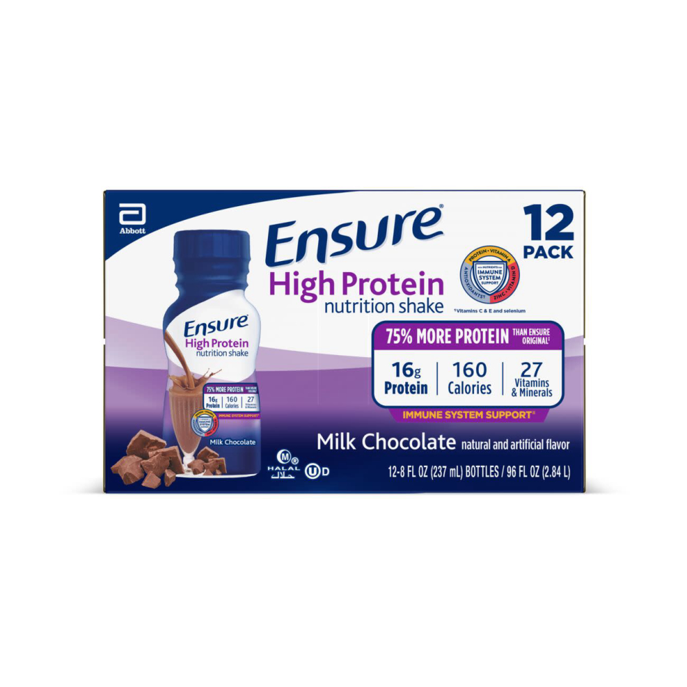 Ensure Active Milk Chocolate High Protein Nutrition Shake, 8 Ounce -- 12 per case.