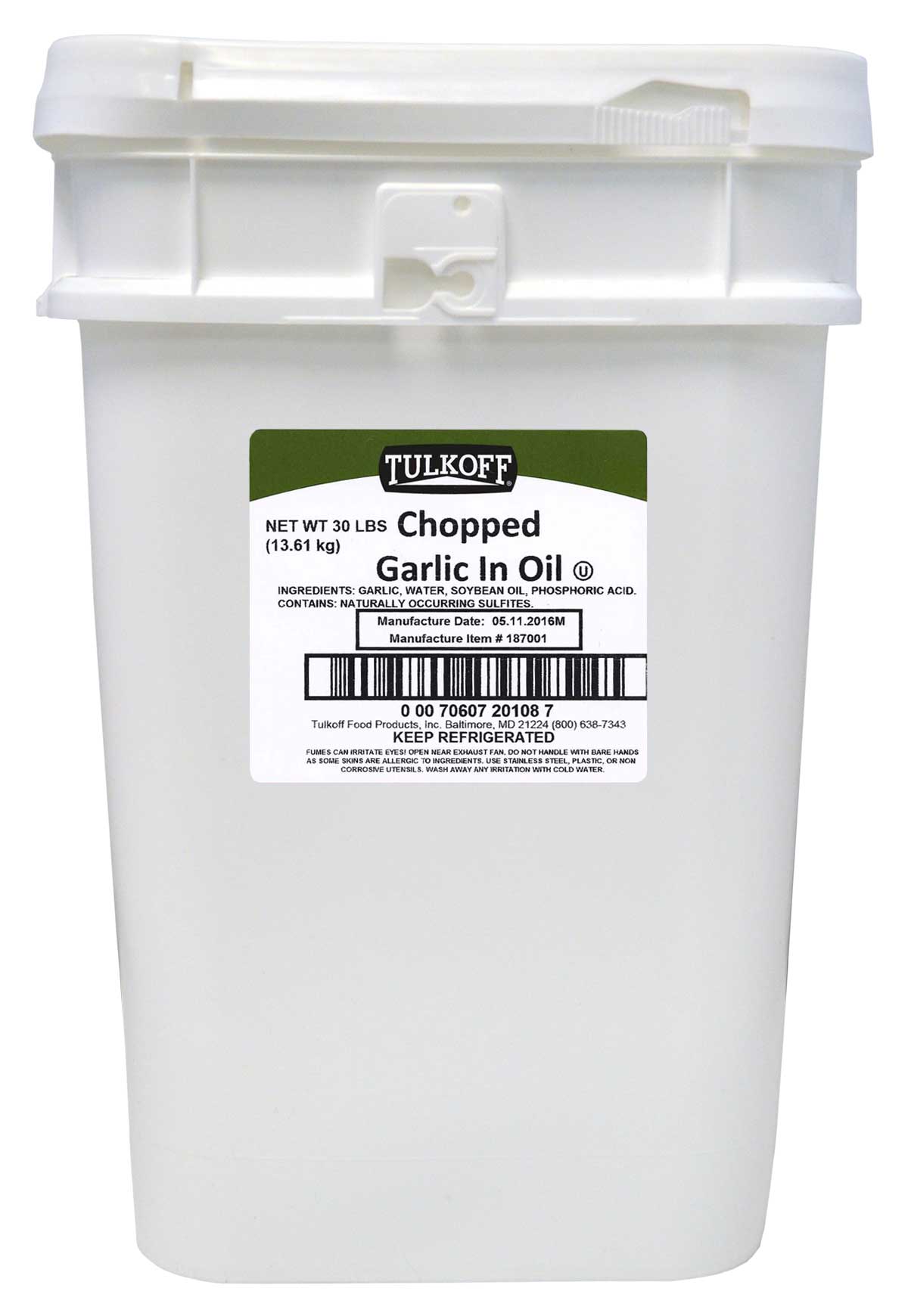 Tulkoff Chopped Garlic in Oil - 30 lb. pail, 1 per case