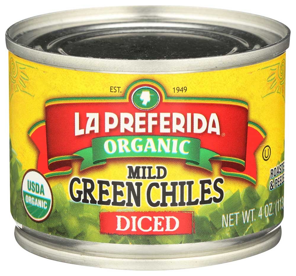 La Preferida Organic Mild Diced Green Chiles, 4 Fluid Ounce -- 12 per case.