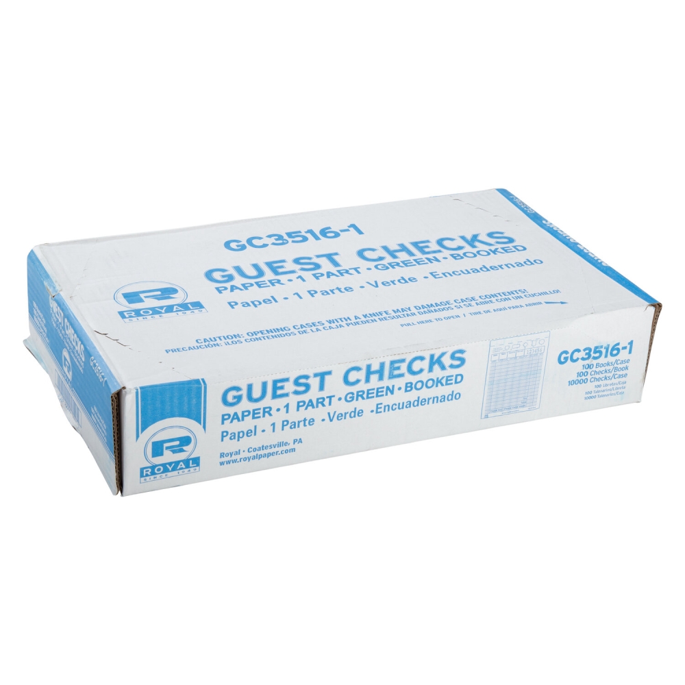 Royal Green Booked 1 Part 14 Lines Guest Check Paper -- 100 per case.