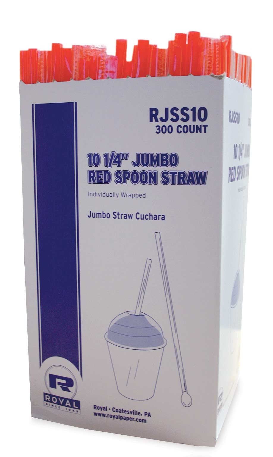Royal Individually Wrapped Jumbo Spoon Straw, 300 count per pack -- 18 per case.