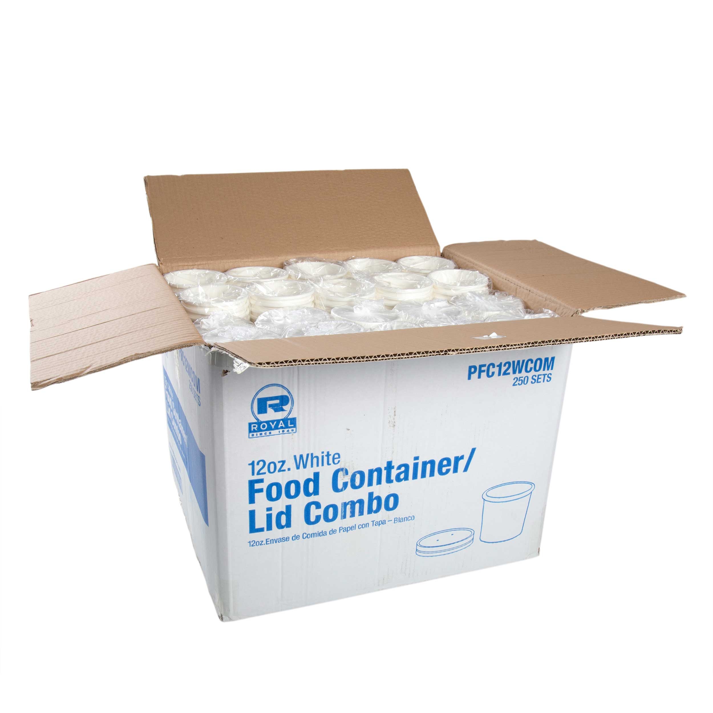 Royal White Paper Food Container and Lid, 12 Ounce -- 250 per case.