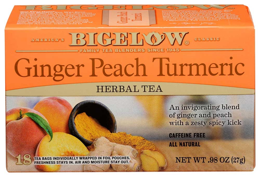 Bigelow Ginger Peach Turmeric Herbal Tea - 18 tea bags per pack -- 6 packs per case