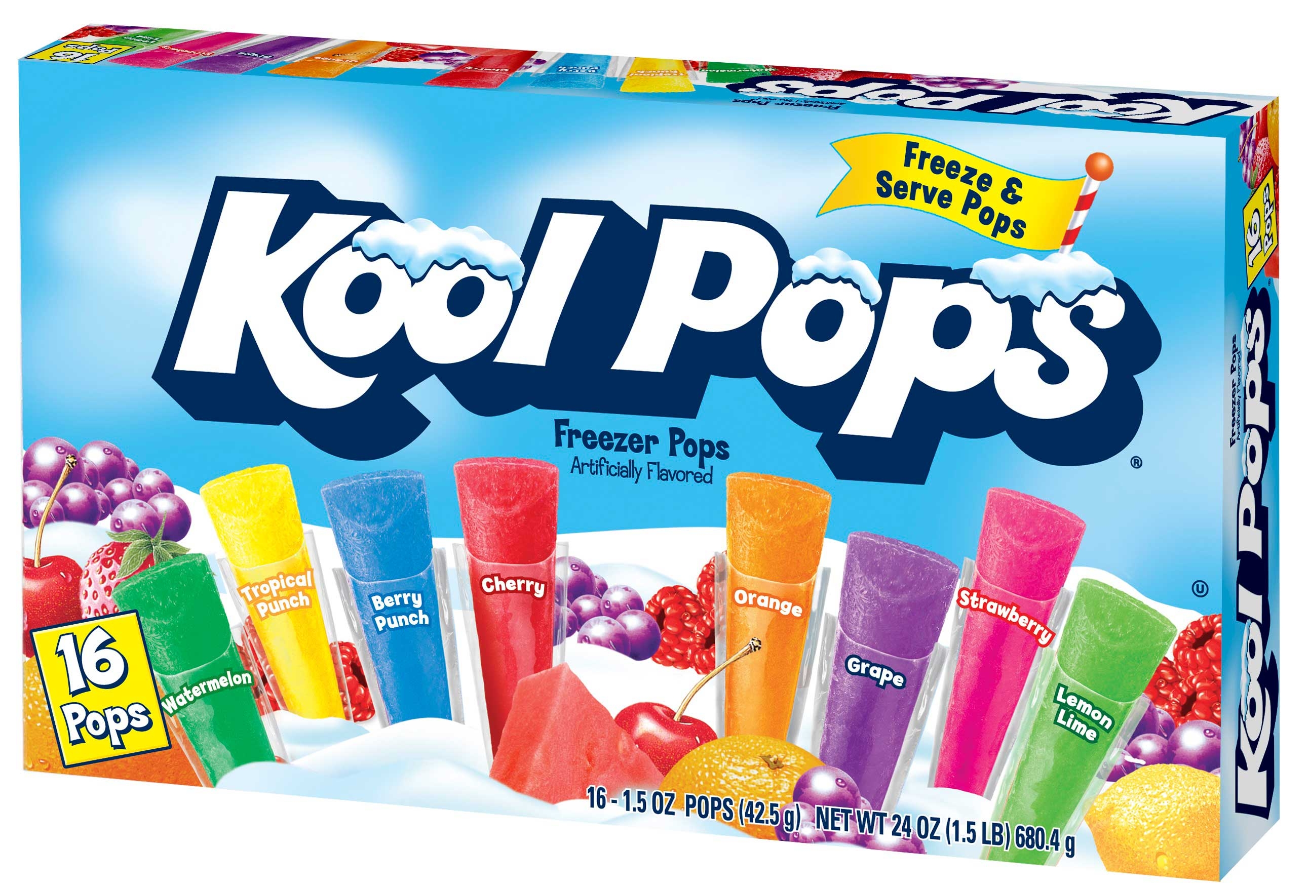 Kool Pops Assorted Freezer Pops - 20 count per pack -- 16 packs per case