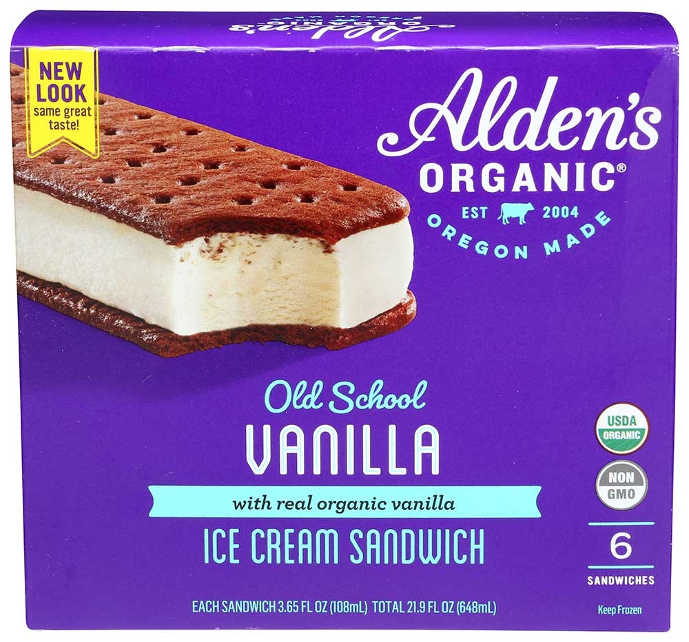 Aldens Organic Old School Vanilla Ice Cream Sandwich, 3.65 Fluid Ounce - 6 count per pack -- 12 packs per case