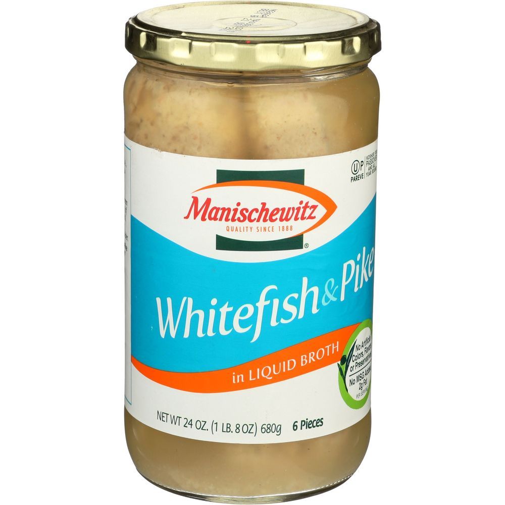 Manischewitz Whitefish And Pike In Liquid Broth, 24 Ounce -- 6 Per Case.