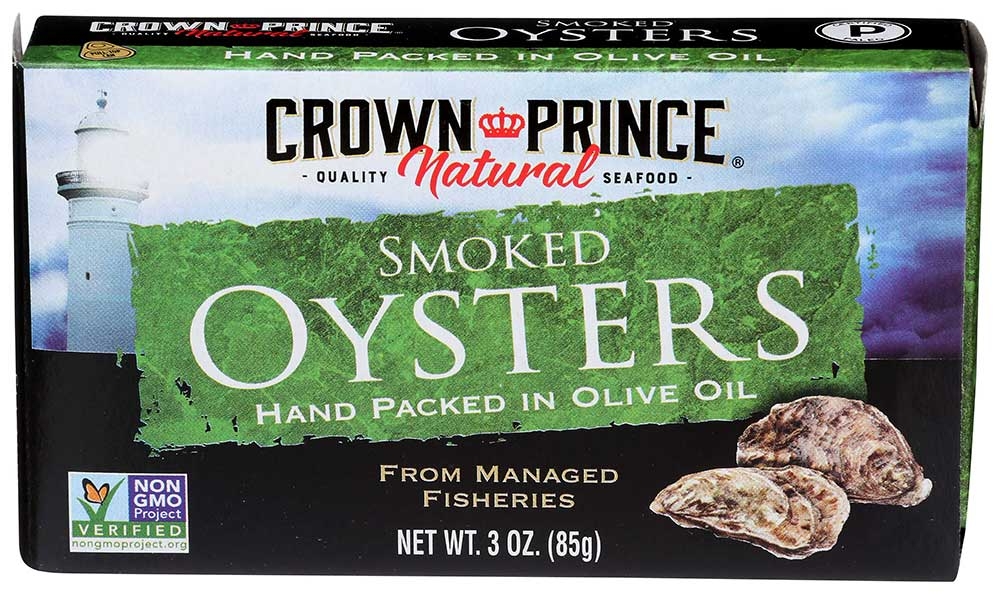 Crown Prince Smoked Oysters in Pure Olive Oil, 3 Ounce -- 18 per case.