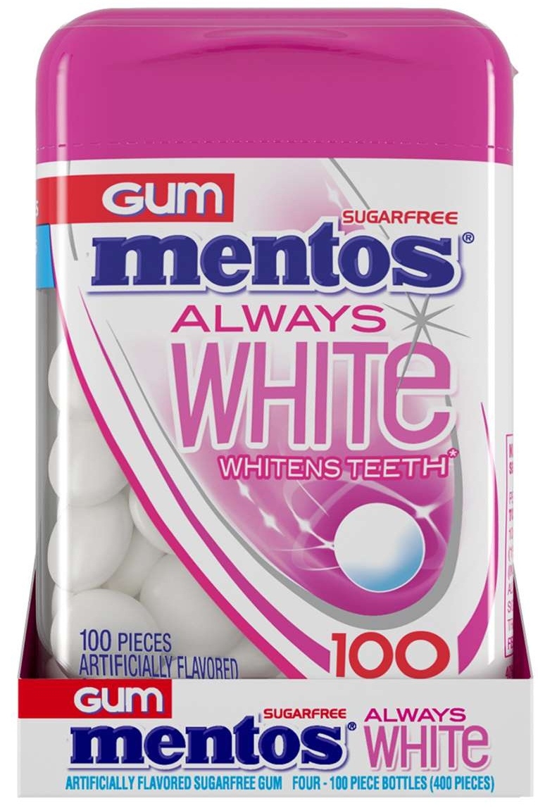 Mentos Always White Bubble Fresh Sugar Free Gum, 100 count per pack -- 24 per case