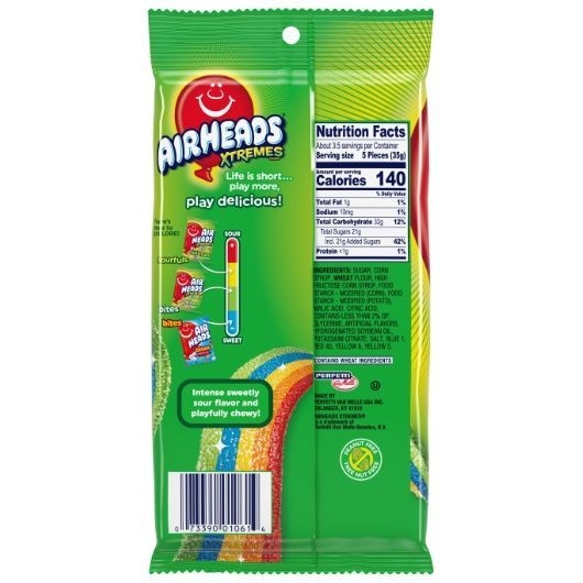Airheads Xtremes Sweetly Sour Rainbow Berry Candy Belts, 4.5 Ounce -- 12 per case