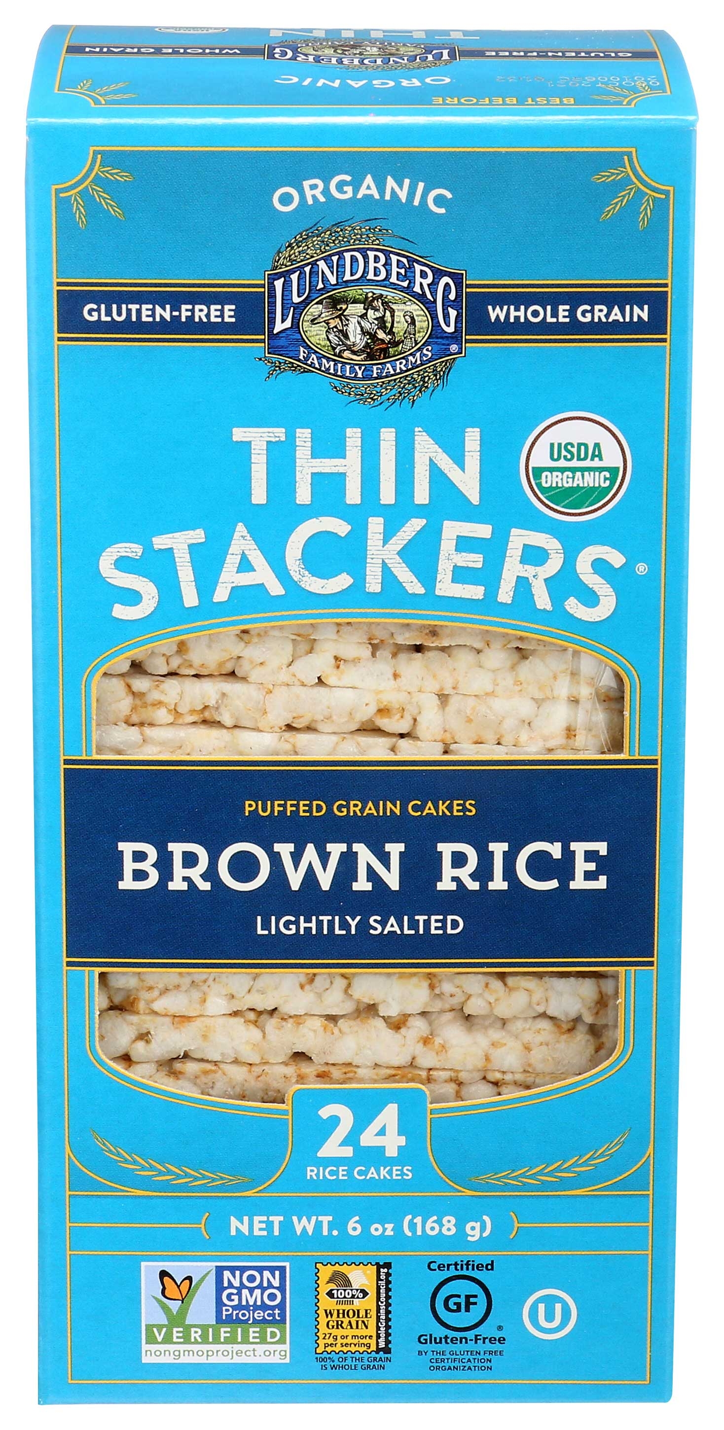 Lundberg Family Farms Organic Thin Stackers Lightly Salted Brown Rice Cake, 6 Ounce -- 6 per case