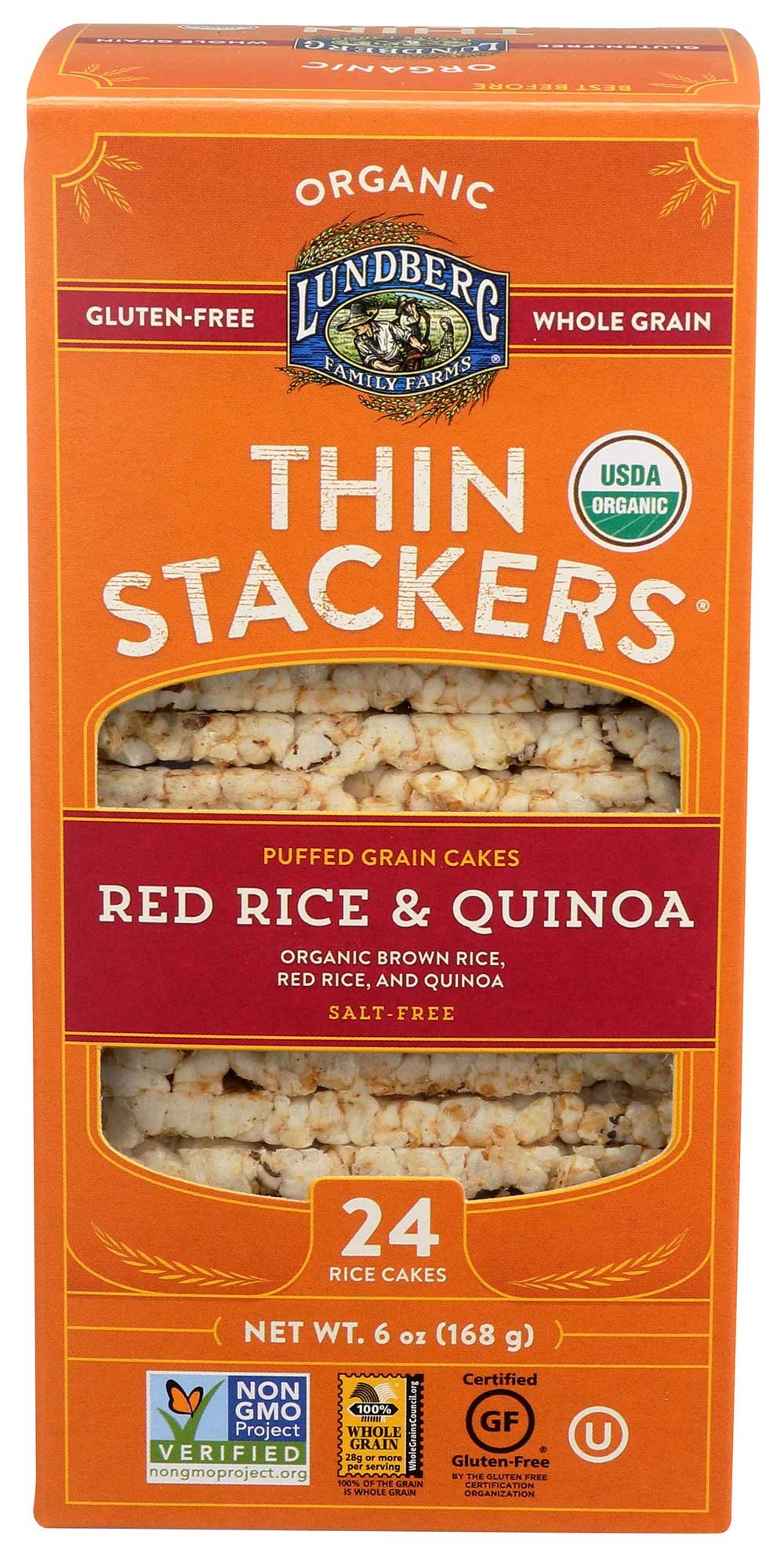 Lundberg Family Farms Organic Thin Stackers Red Rice and Quinoa Rice Cake, 6 Ounce -- 6 per case
